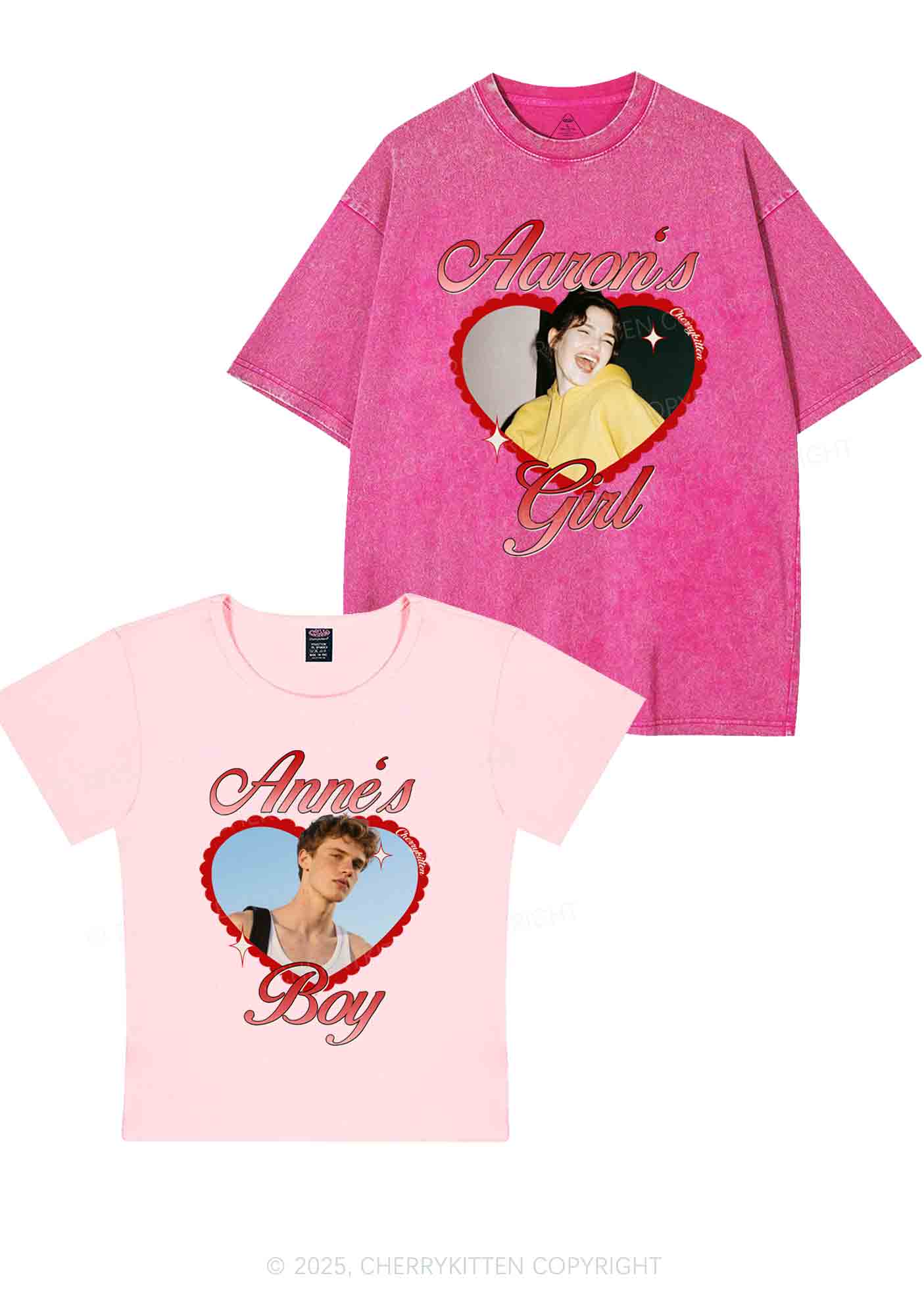 Custom Photo Heart Graphic Y2K Valentine's Day Couple Shirt Cherrykitten - Image 7