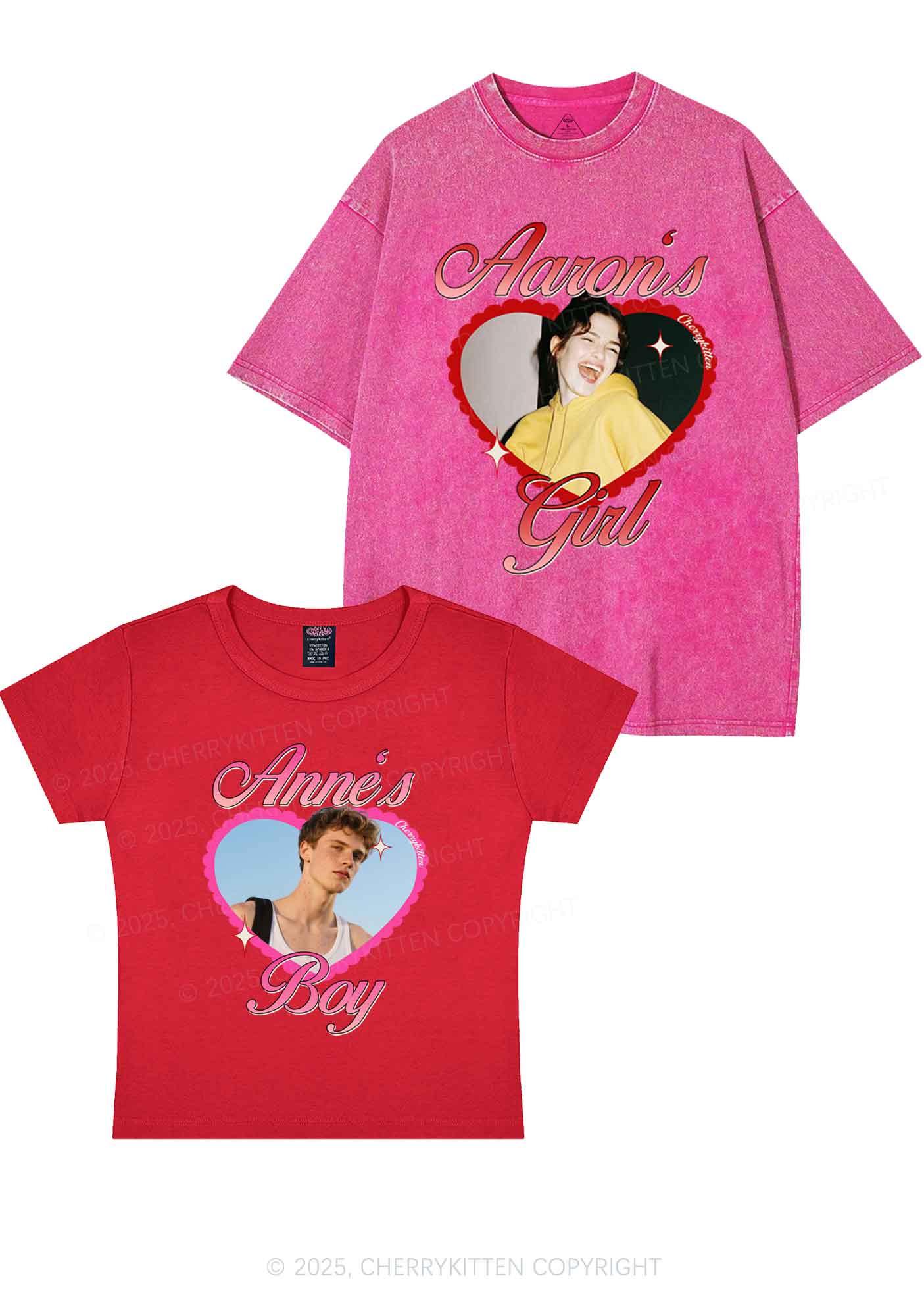 Custom Photo Heart Graphic Y2K Valentine's Day Couple Shirt Cherrykitten - Image 8