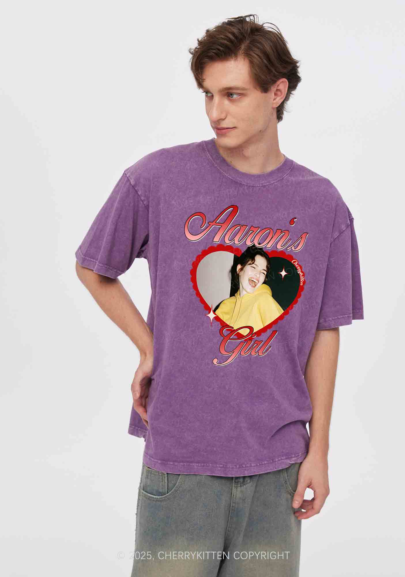 Custom Photo Heart Graphic Y2K Valentine's Day Washed Tee Cherrykitten - Image 2