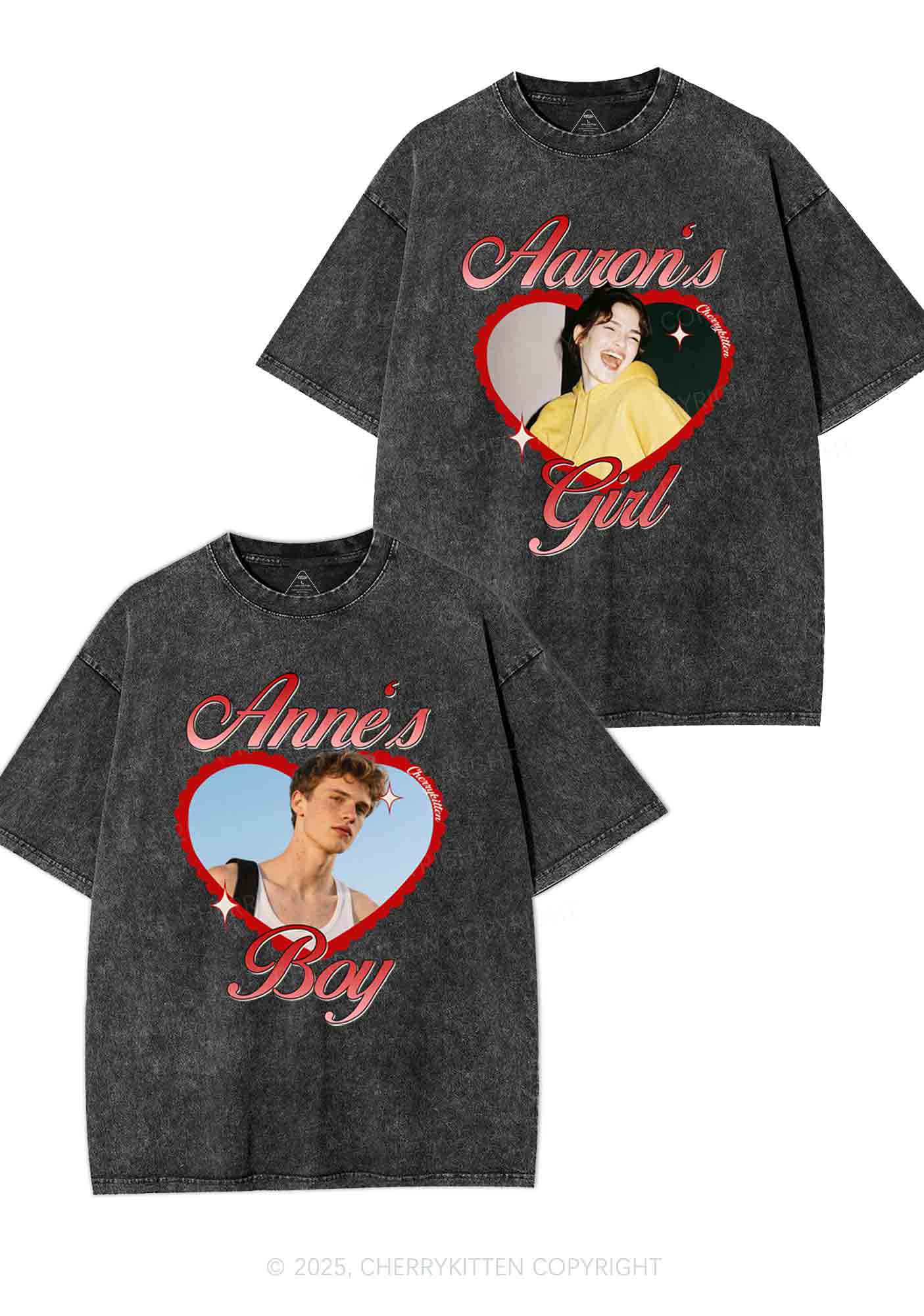 Custom Photo Heart Graphic Y2K Valentine's Day Washed Tee Cherrykitten - Image 4