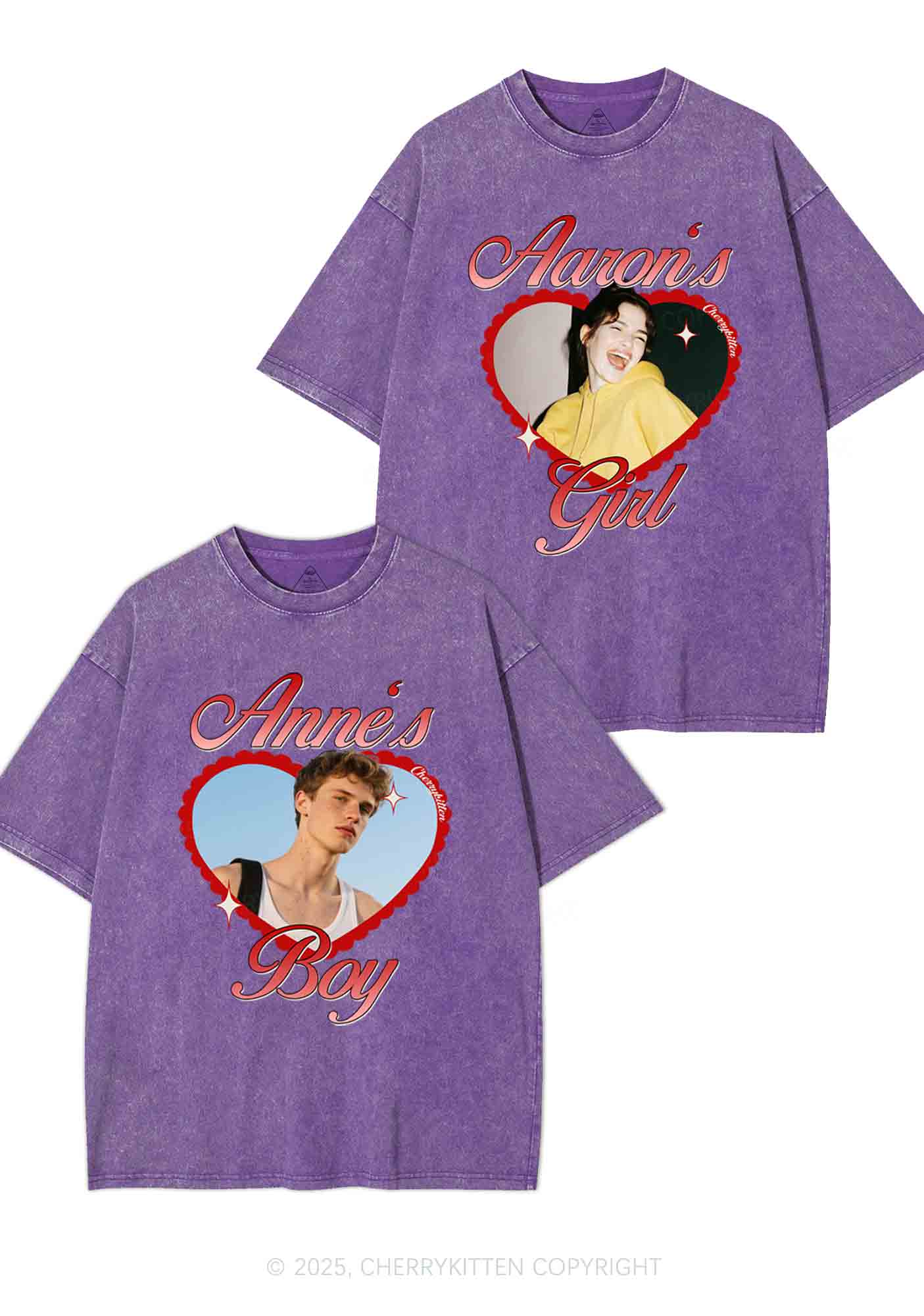 Custom Photo Heart Graphic Y2K Valentine's Day Washed Tee Cherrykitten - Image 5