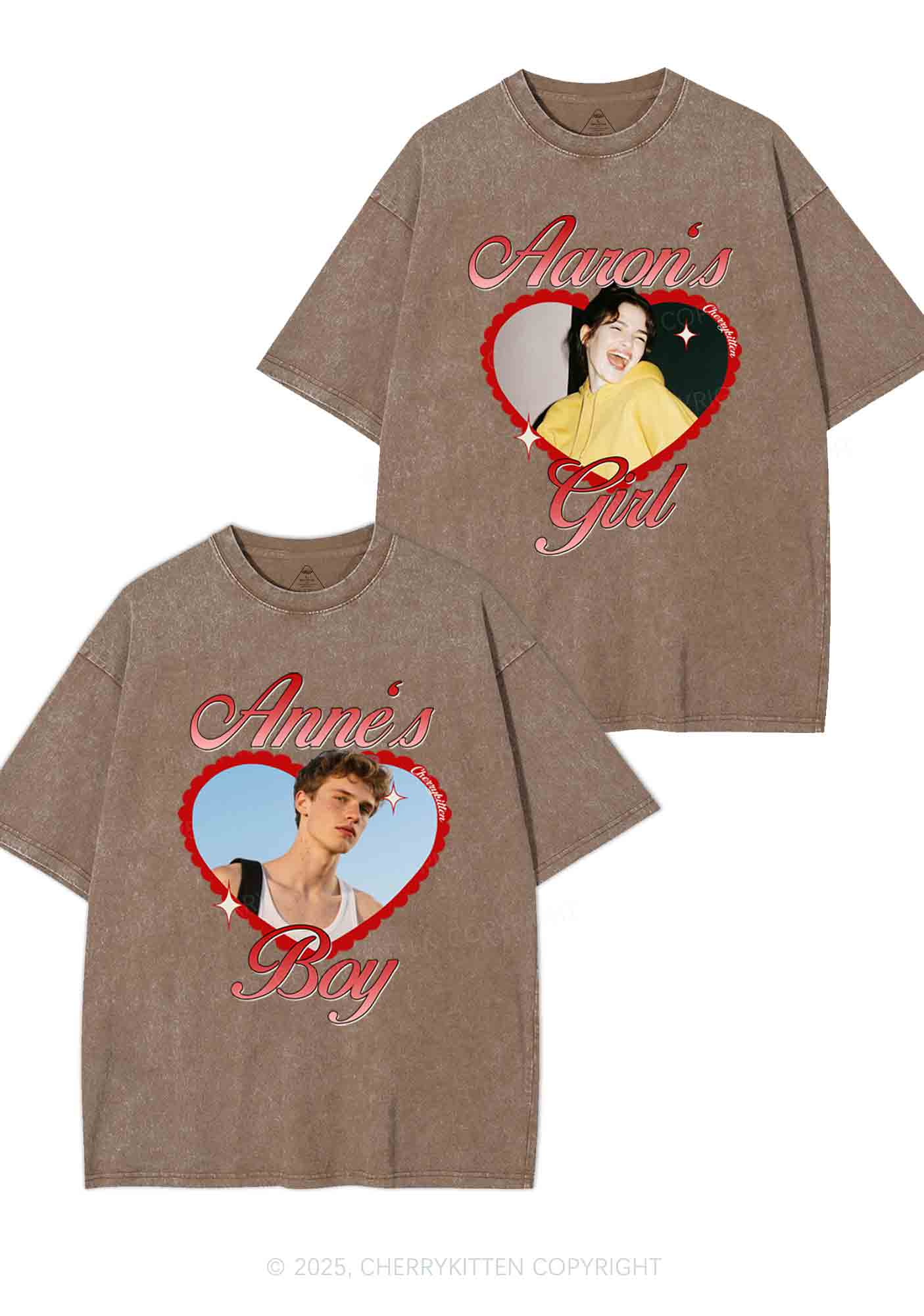 Custom Photo Heart Graphic Y2K Valentine's Day Washed Tee Cherrykitten - Image 7