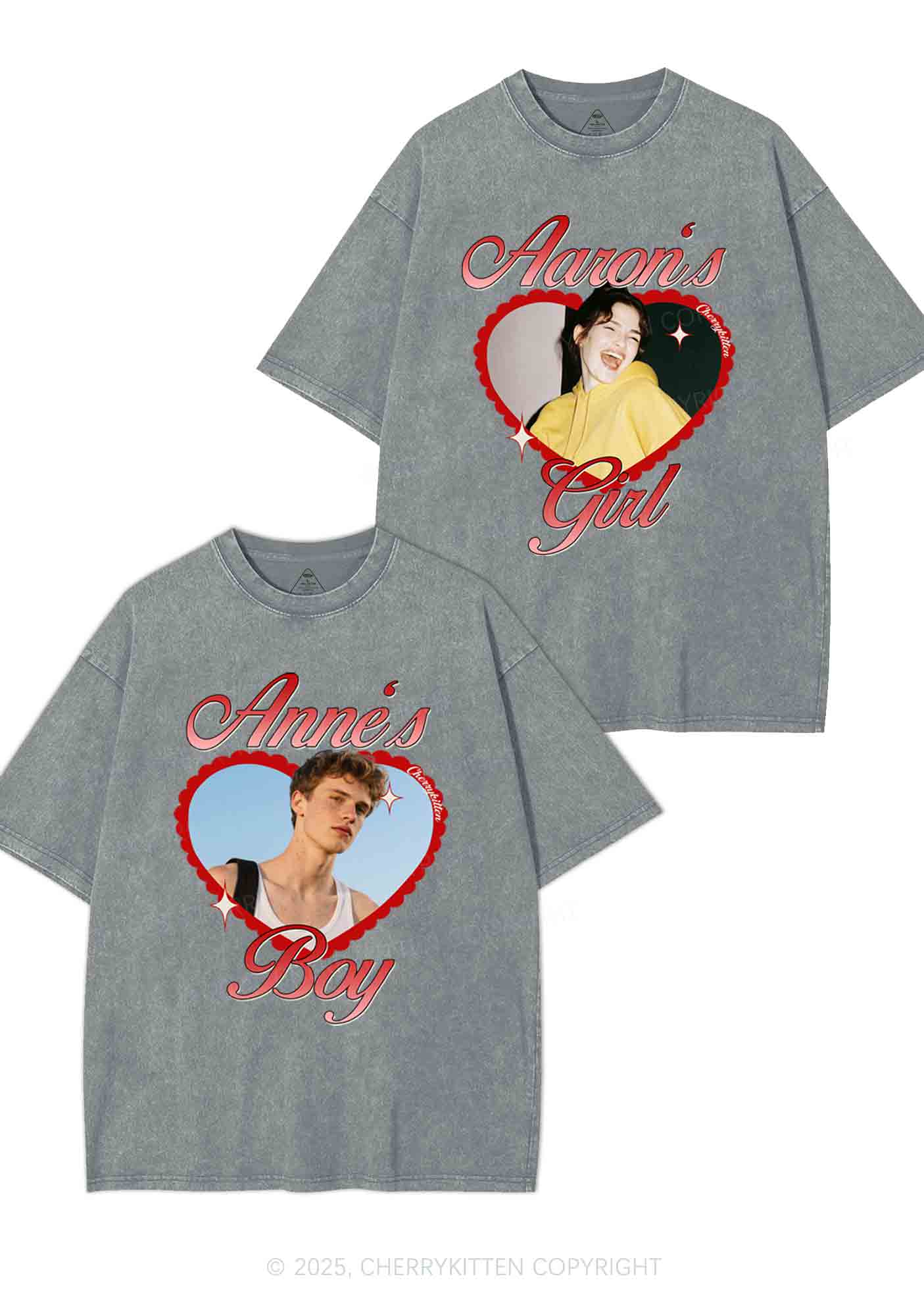 Custom Photo Heart Graphic Y2K Valentine's Day Washed Tee Cherrykitten - Image 8