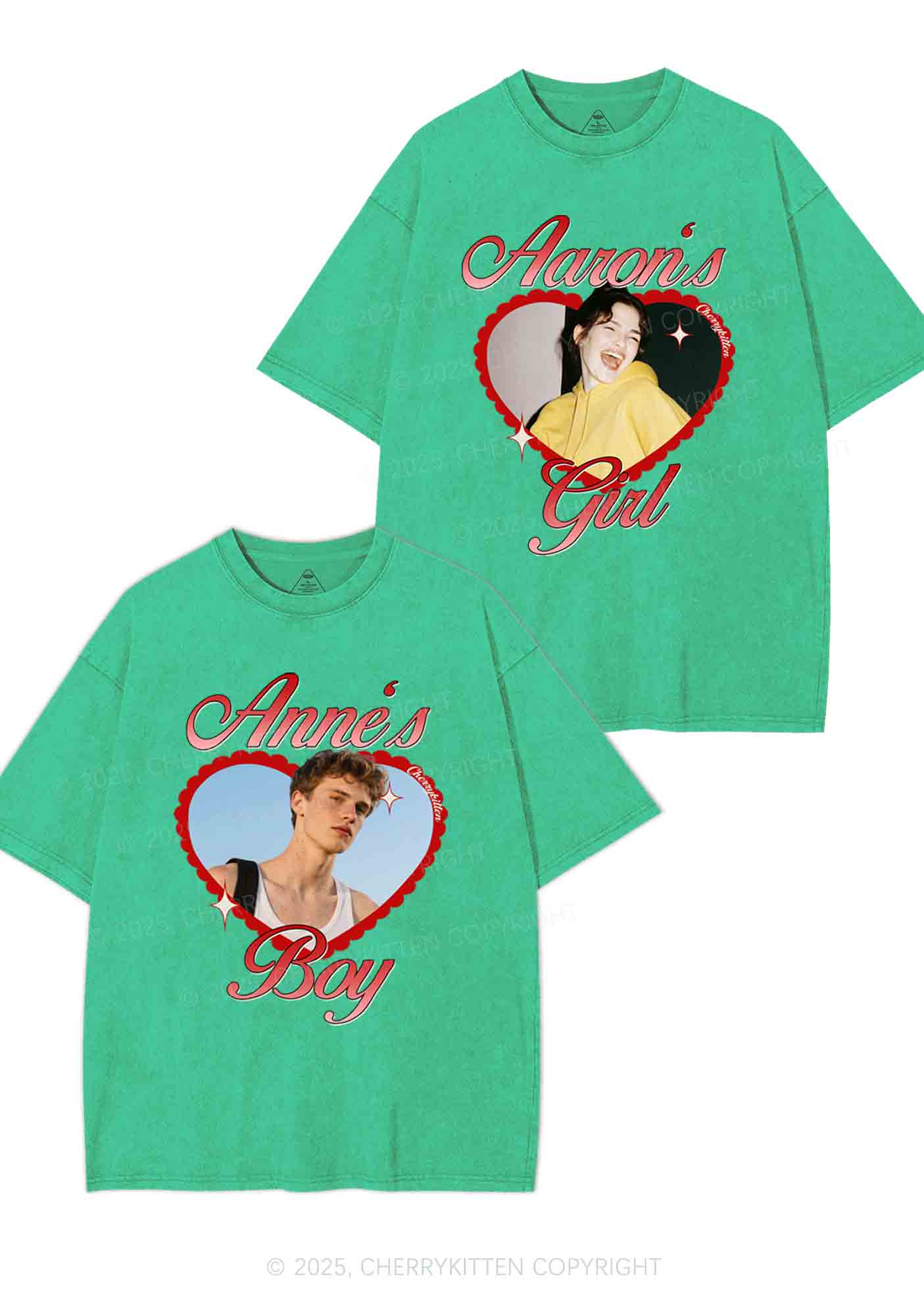 Custom Photo Heart Graphic Y2K Valentine's Day Washed Tee Cherrykitten - Image 9