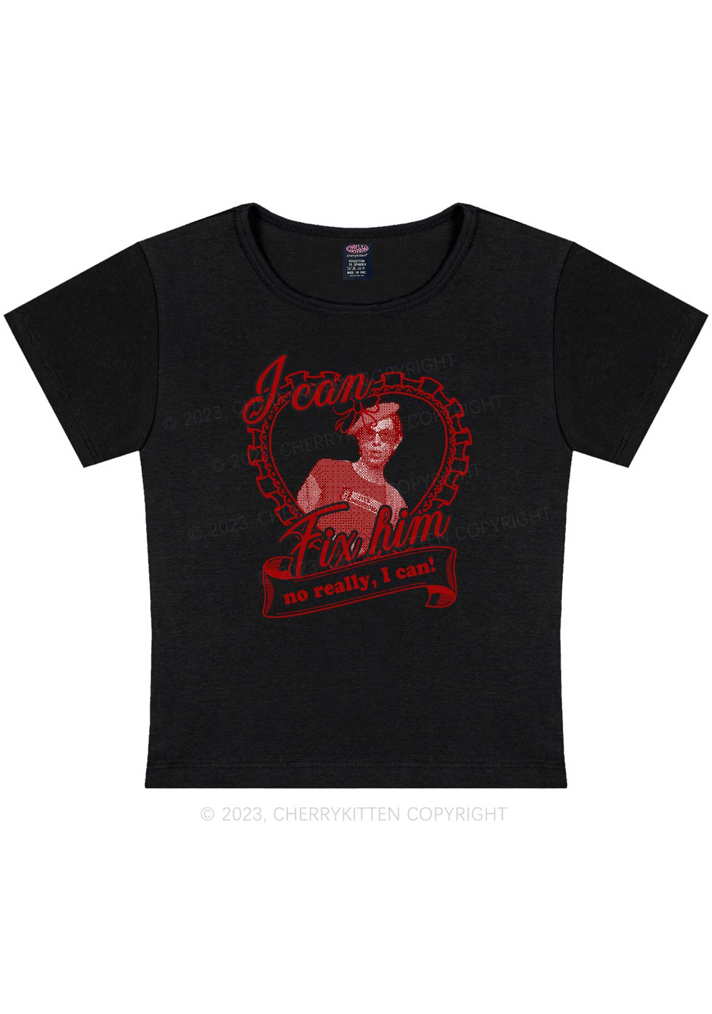 Custom Photo I Can Fix Him Y2K Baby Tee Cherrykitten - Image 3
