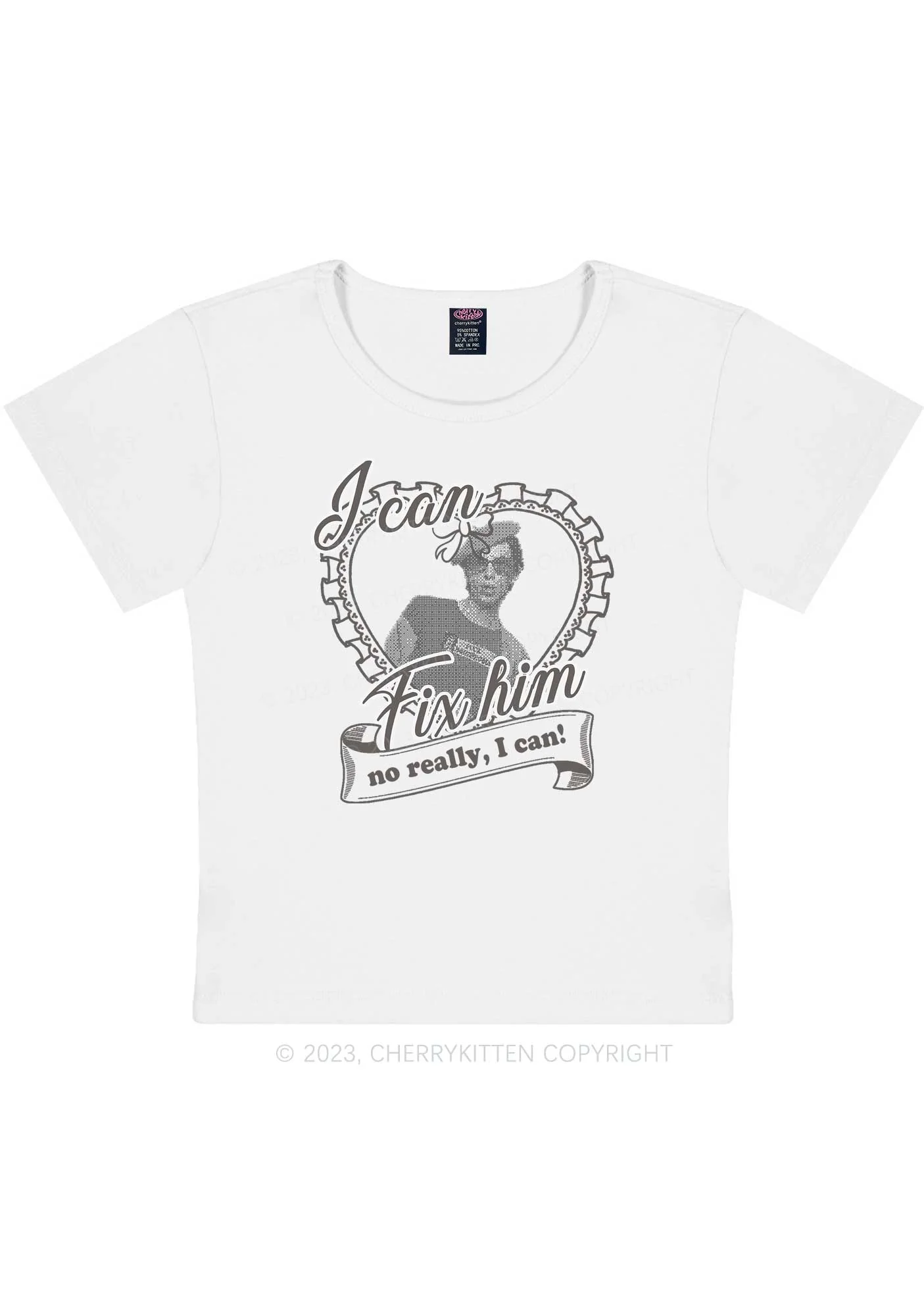 Custom Photo I Can Fix Him Y2K Baby Tee Cherrykitten - Image 4