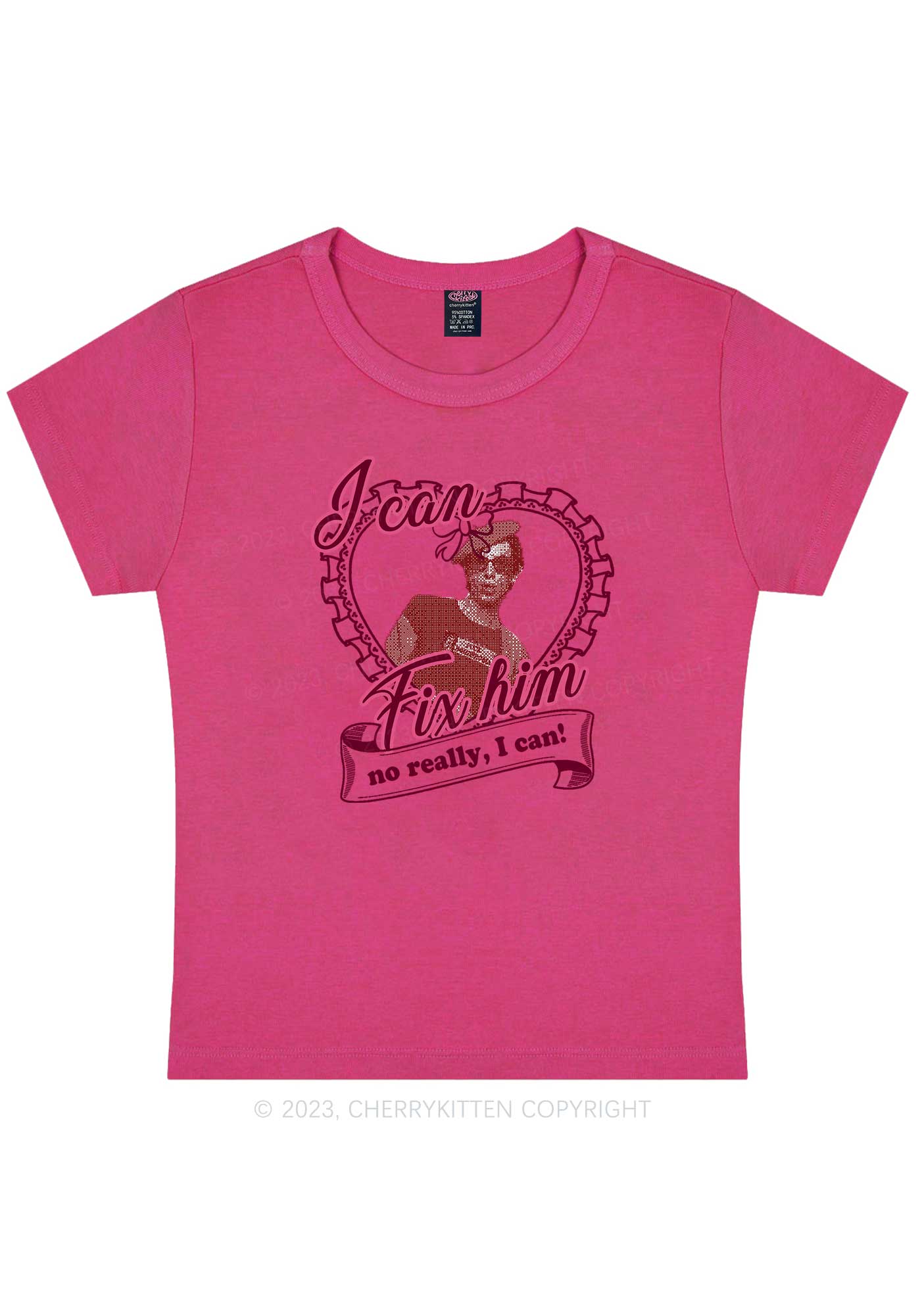 Custom Photo I Can Fix Him Y2K Baby Tee Cherrykitten - Image 6