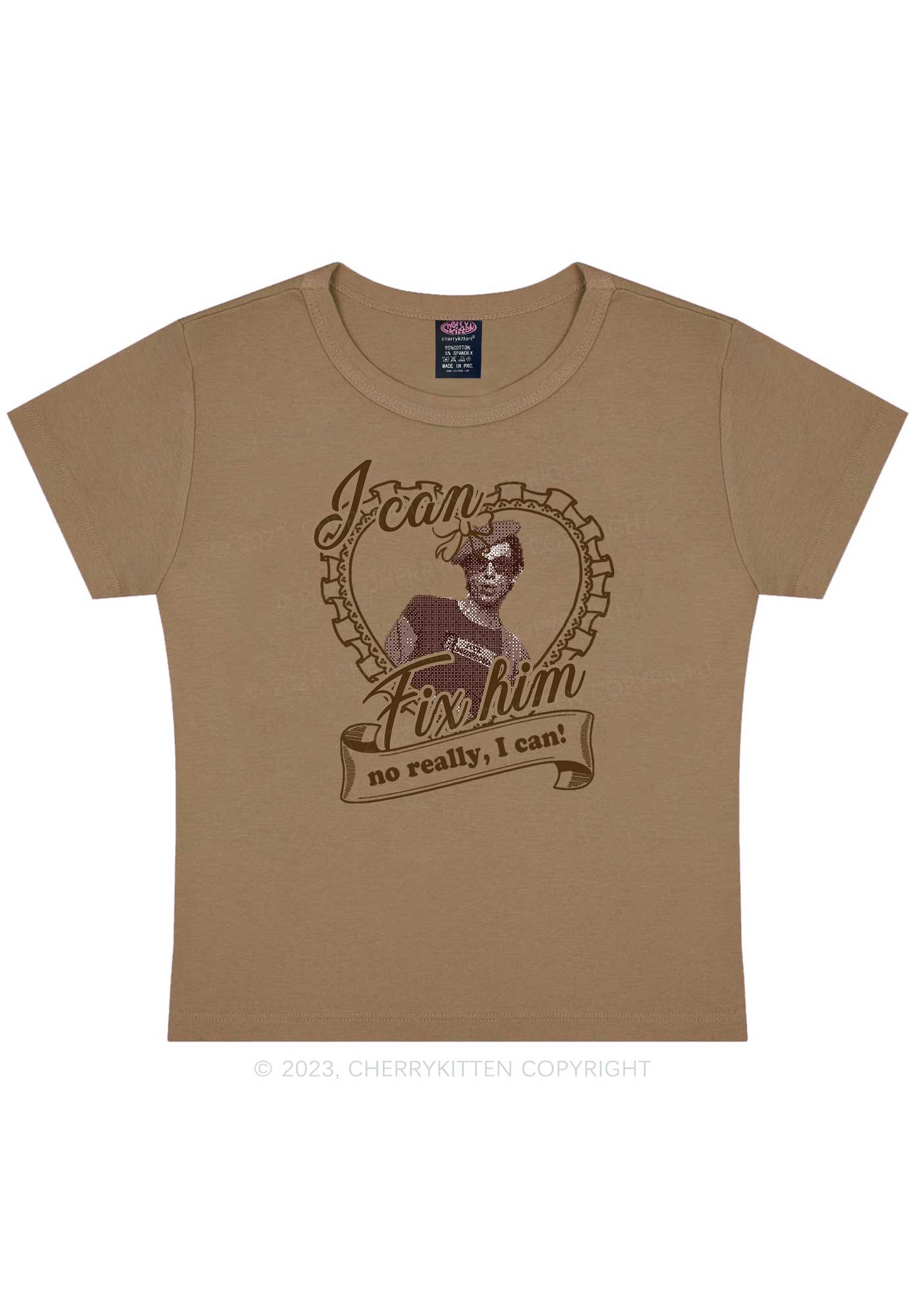 Custom Photo I Can Fix Him Y2K Baby Tee Cherrykitten - Image 9