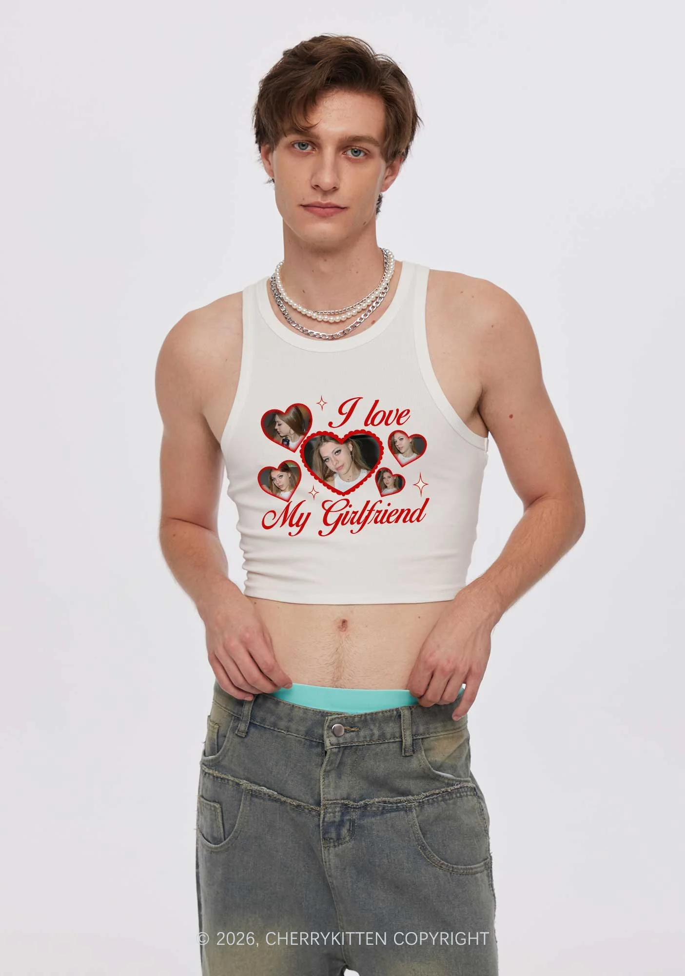Custom Photo I Love My GF BF Valentine's Day Y2K Crop Tank Top Cherrykitten - Image 2