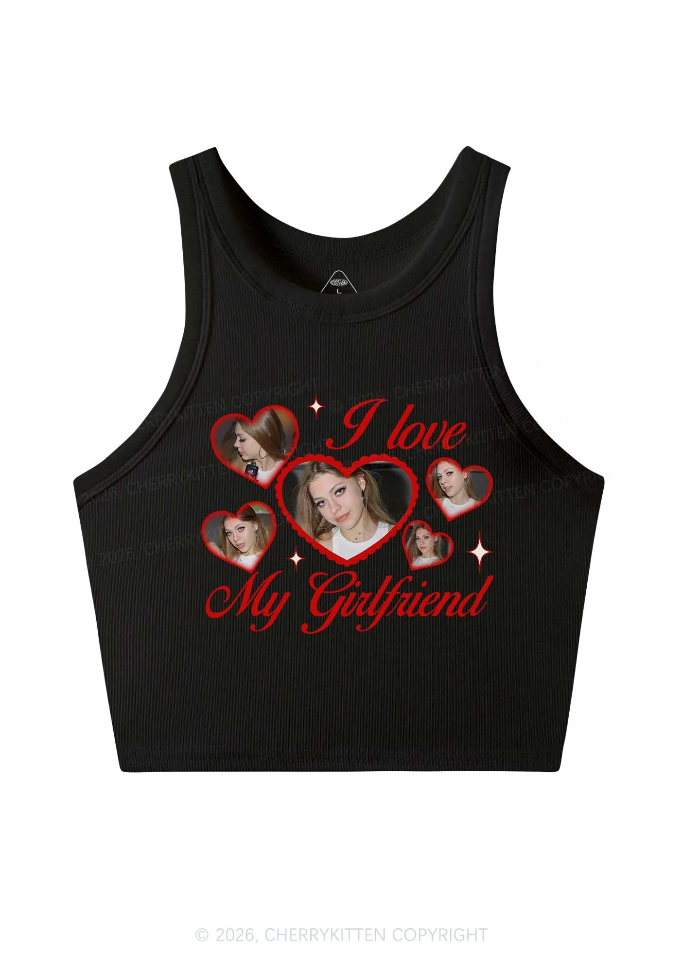 Custom Photo I Love My GF BF Valentine's Day Y2K Crop Tank Top Cherrykitten - Image 3