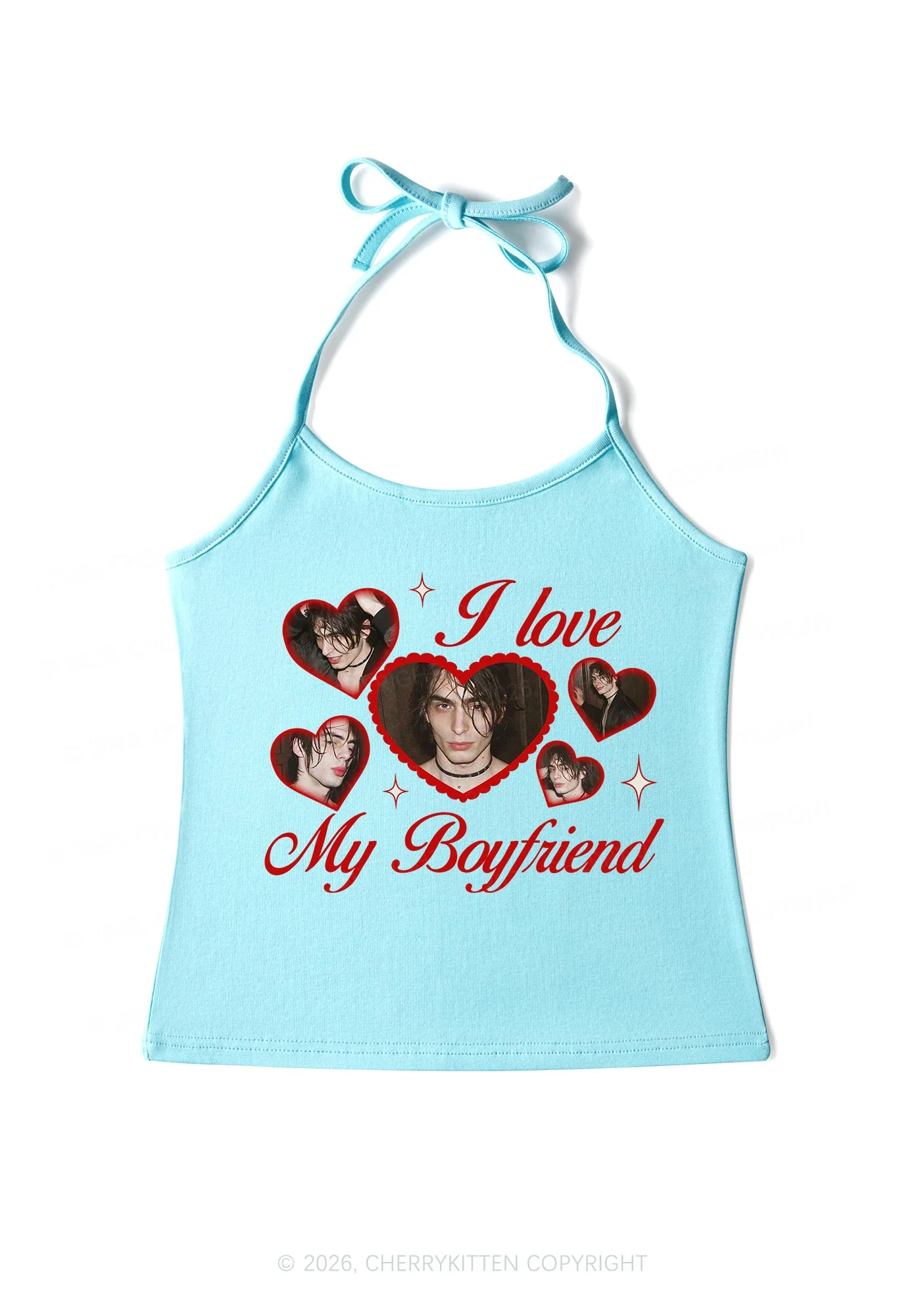 Custom Photo I Love My GF BF Valentine's Day Y2K Halter Neck Cami Cherrykitten - Image 4
