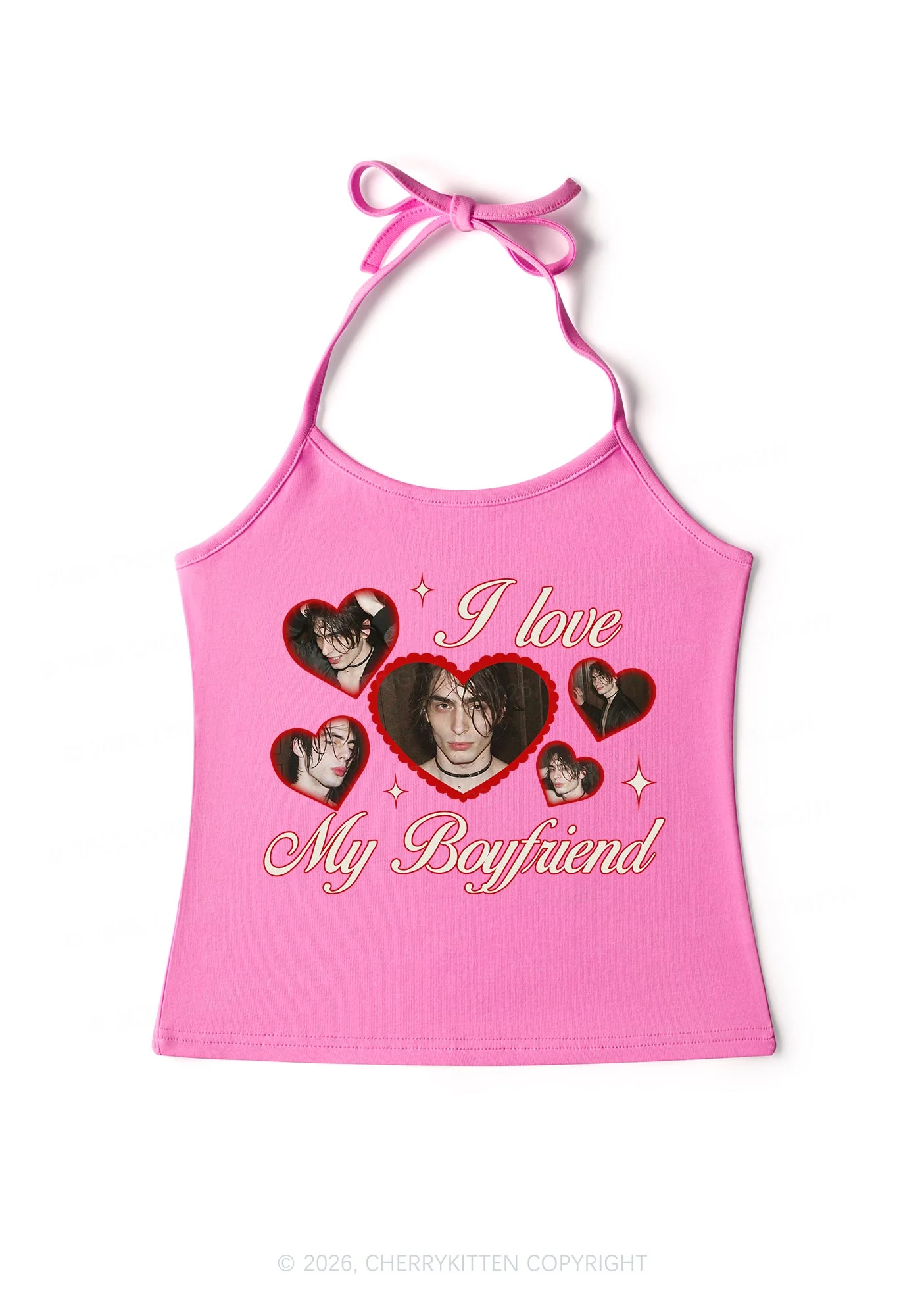 Custom Photo I Love My GF BF Valentine's Day Y2K Halter Neck Cami Cherrykitten - Image 6