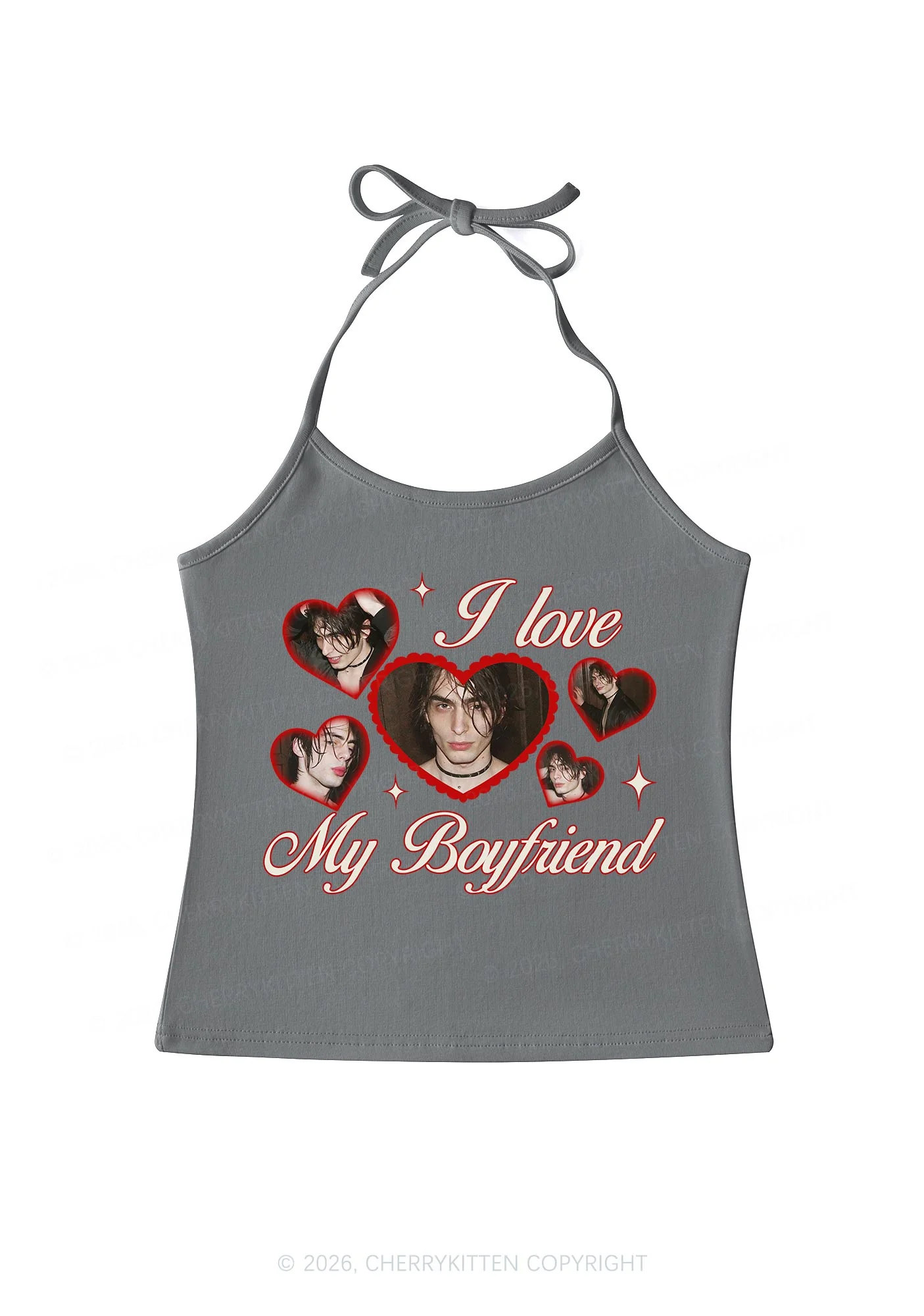 Custom Photo I Love My GF BF Valentine's Day Y2K Halter Neck Cami Cherrykitten - Image 7