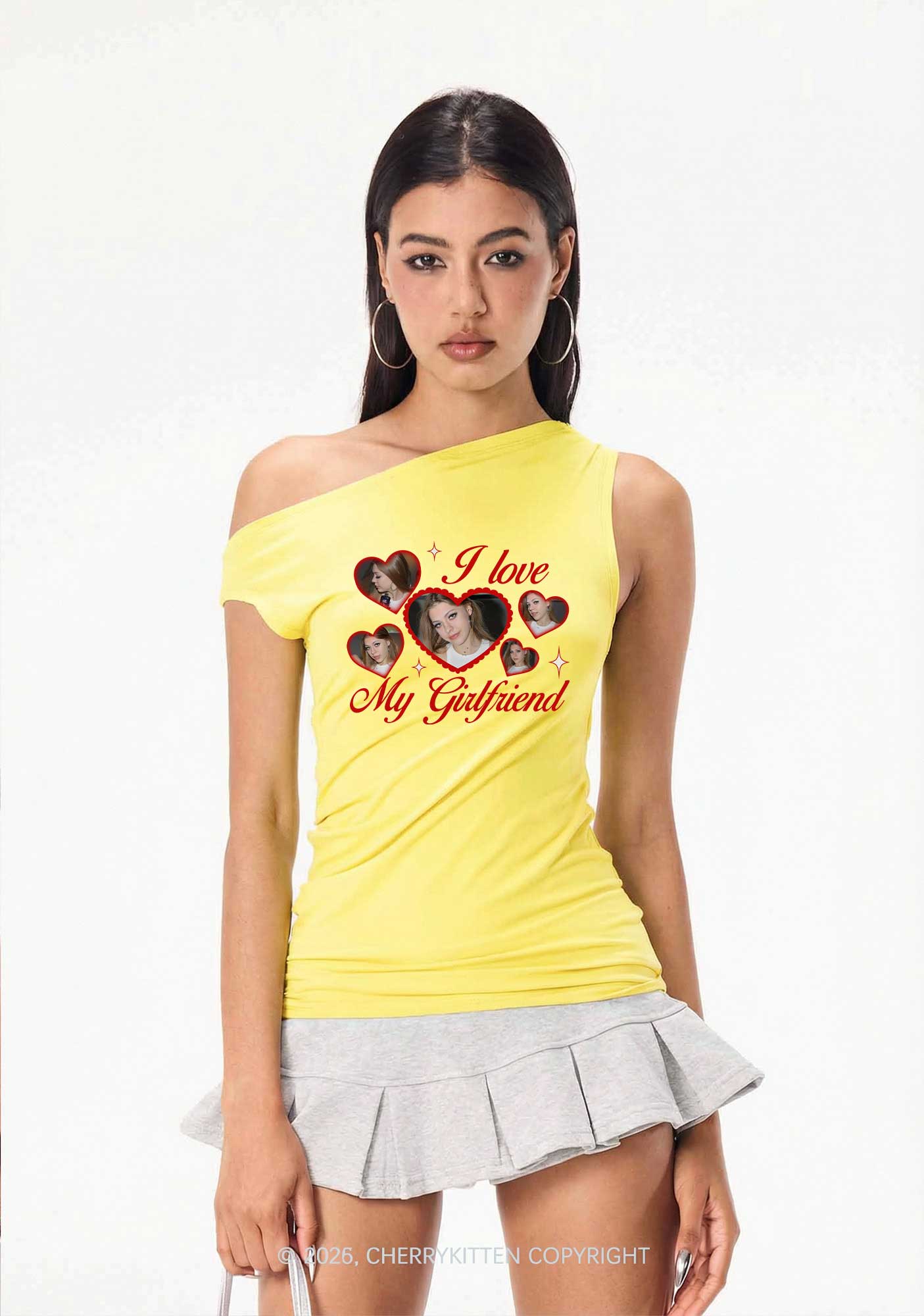 Custom Photo I Love My GF BF Valentine's Day Y2K Off Shoulder Tank Top Cherrykitten - Image 2