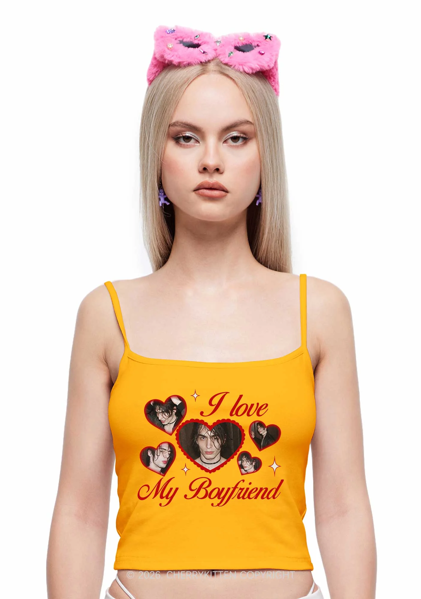 Custom Photo I Love My GF BF Valentine's Day Y2K Spaghetti Strap Cami Cherrykitten - Image 2