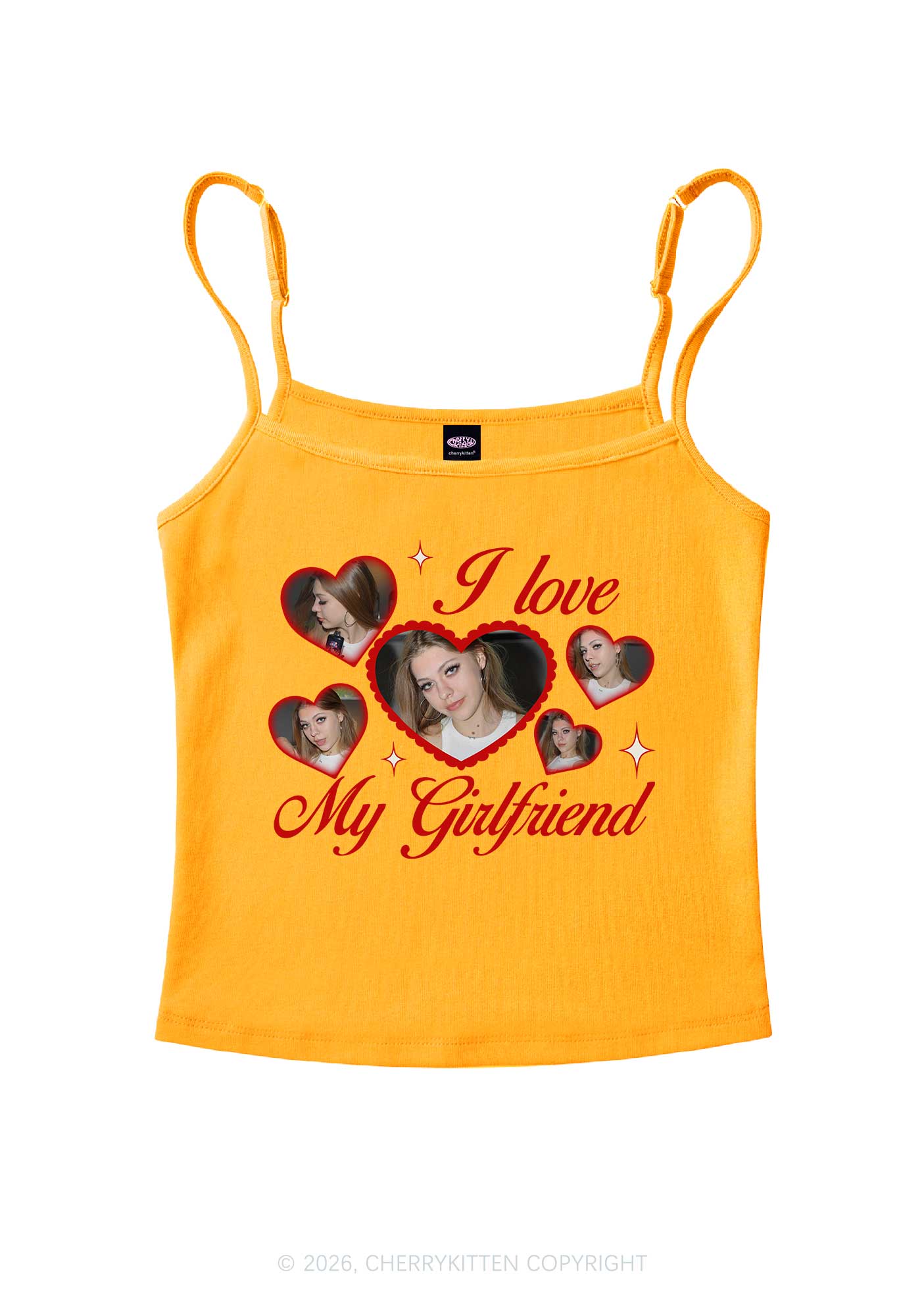 Custom Photo I Love My GF BF Valentine's Day Y2K Spaghetti Strap Cami Cherrykitten - Image 7
