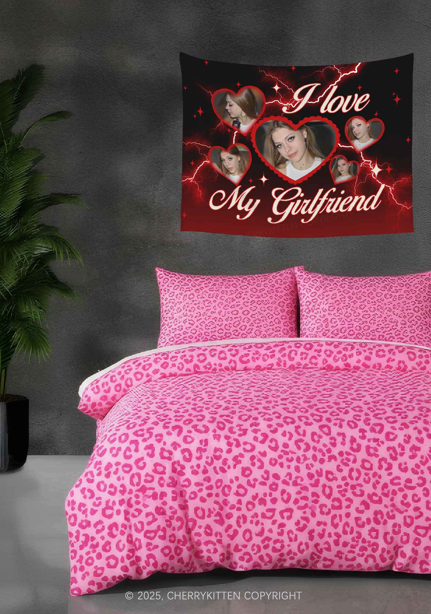Custom Photo I Love My GF Valentine's Day Flag Y2K Tapestry Cherrykitten - Image 2