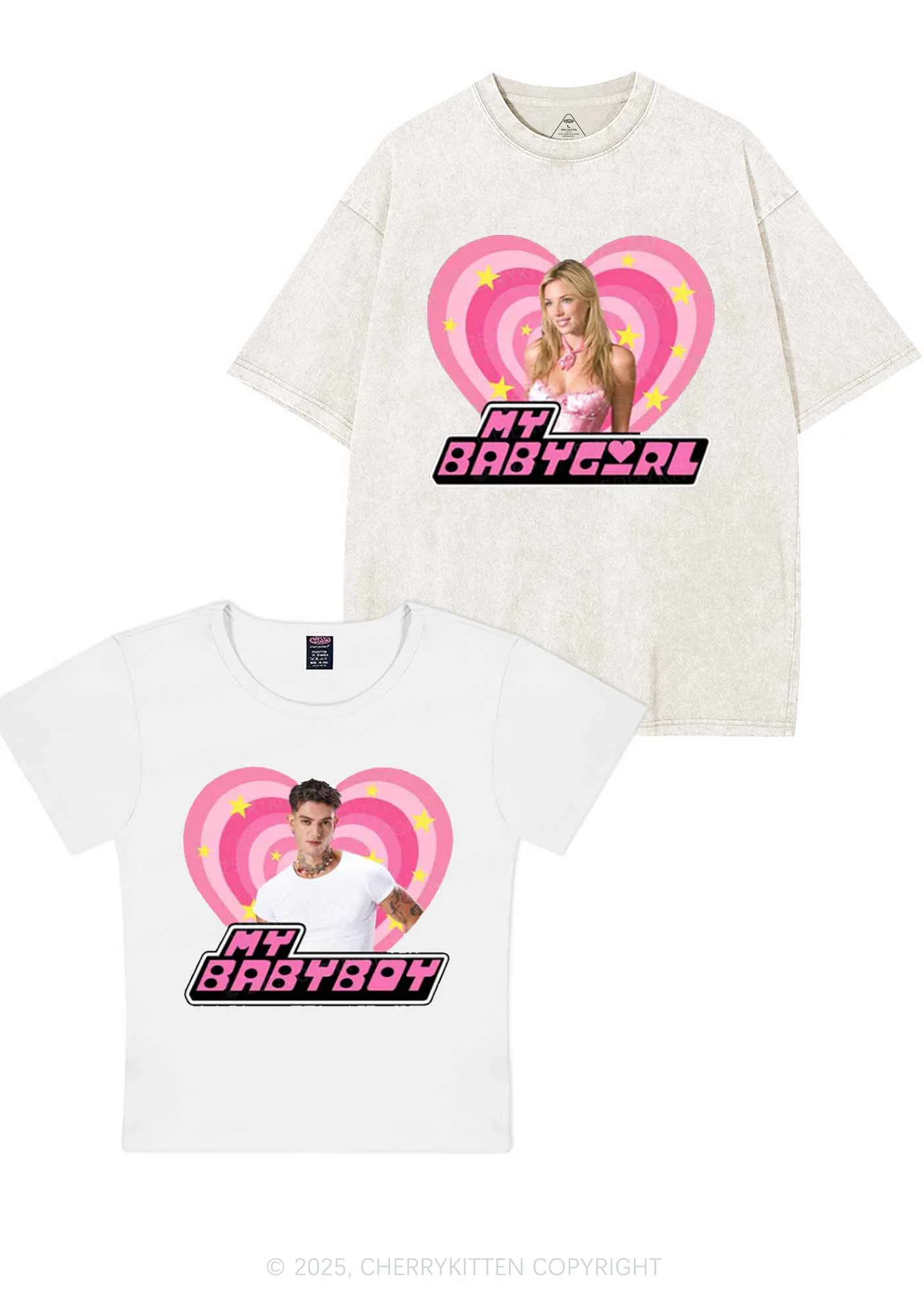 Custom Photo My Baby Y2K Valentine's Day Couple Shirt Cherrykitten - Image 2