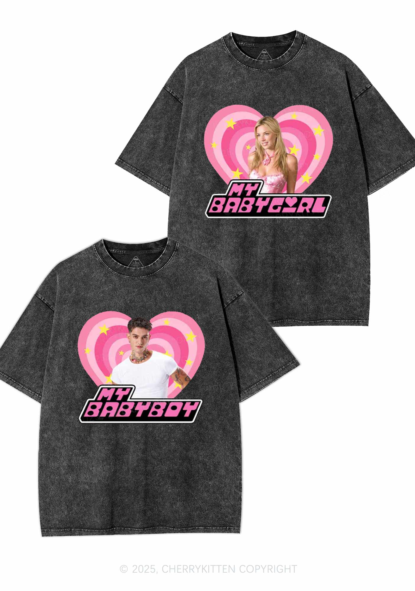 Custom Photo My Baby Y2K Valentine's Day Washed Tee Cherrykitten - Image 2