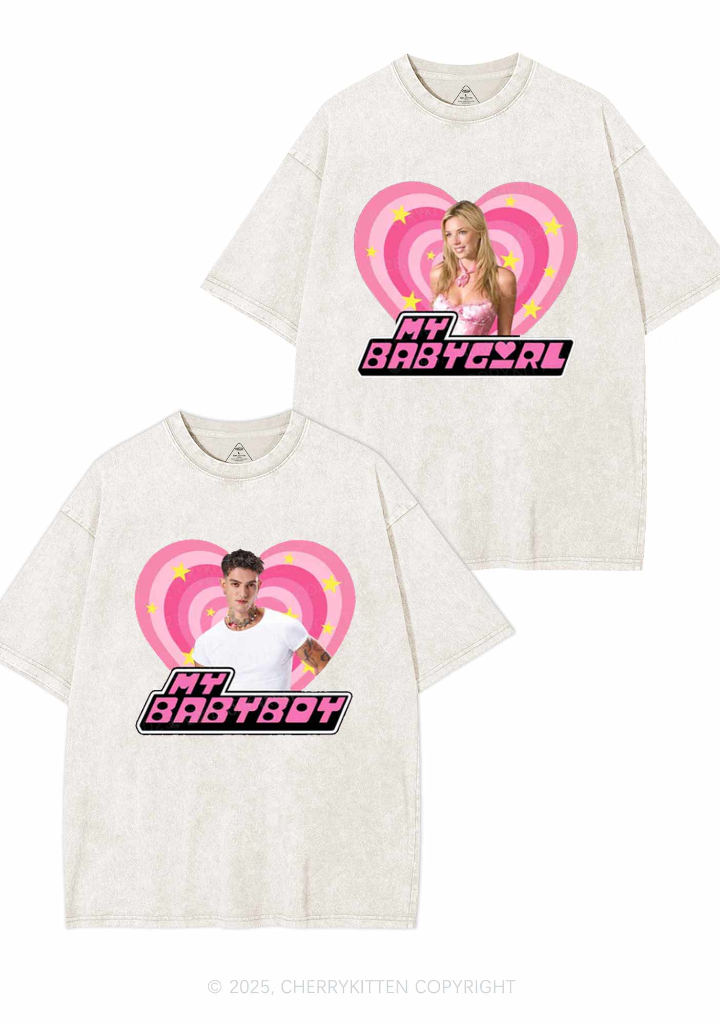 Custom Photo My Baby Y2K Valentine's Day Washed Tee Cherrykitten - Image 3