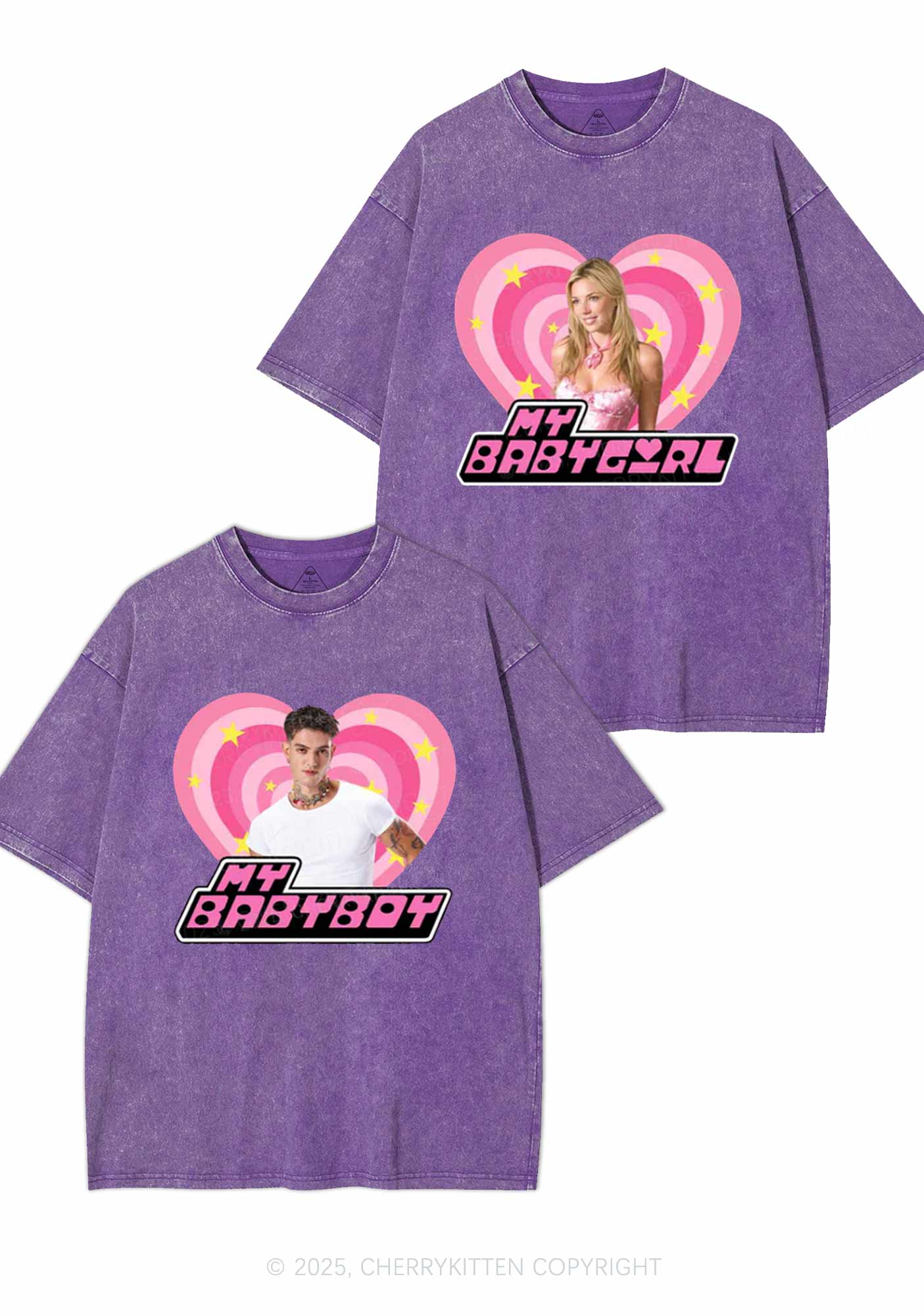 Custom Photo My Baby Y2K Valentine's Day Washed Tee Cherrykitten - Image 4
