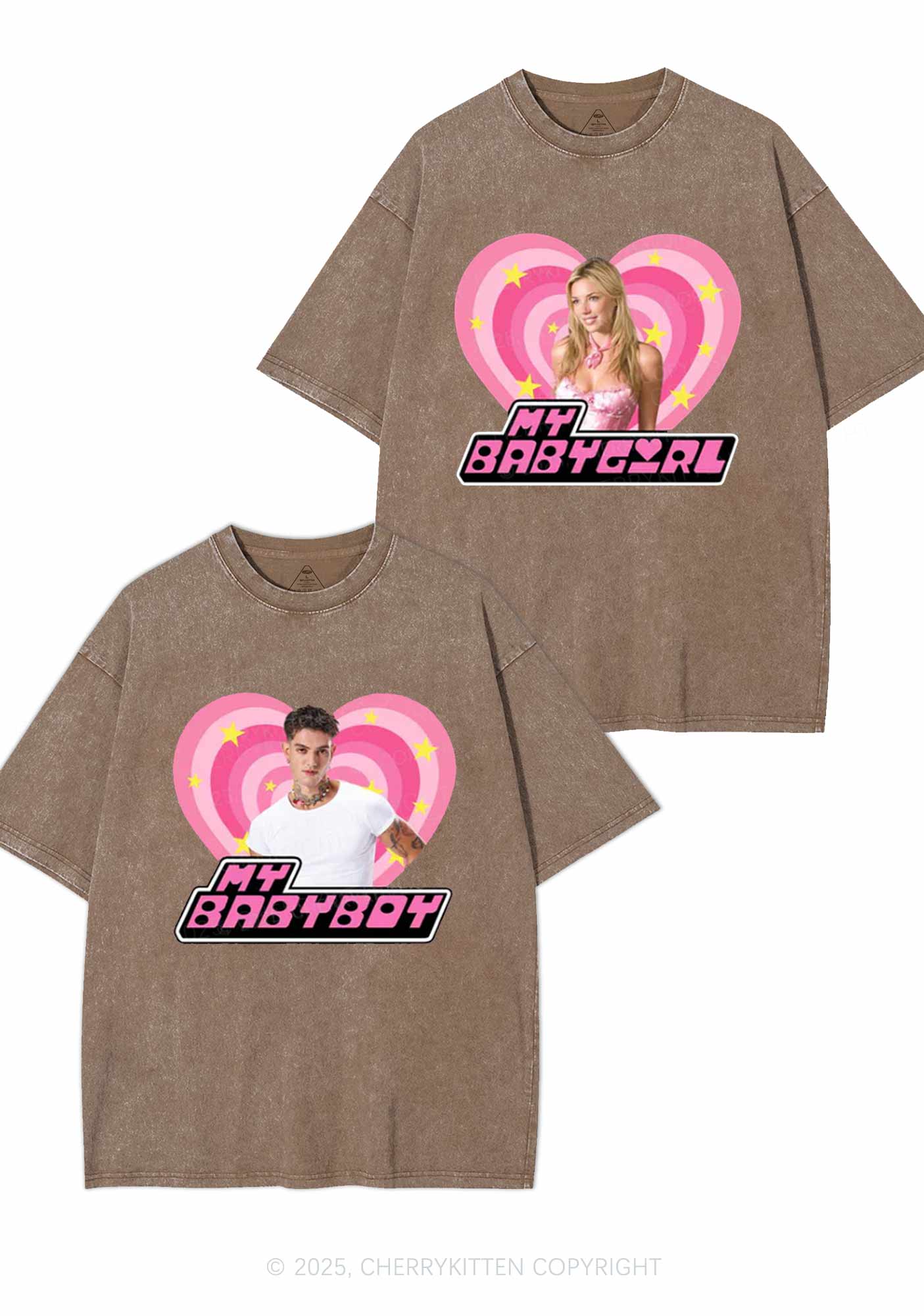 Custom Photo My Baby Y2K Valentine's Day Washed Tee Cherrykitten - Image 5
