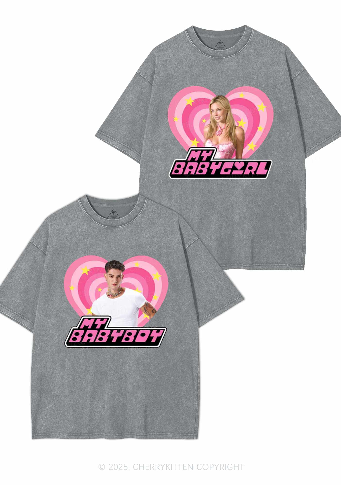 Custom Photo My Baby Y2K Valentine's Day Washed Tee Cherrykitten - Image 6