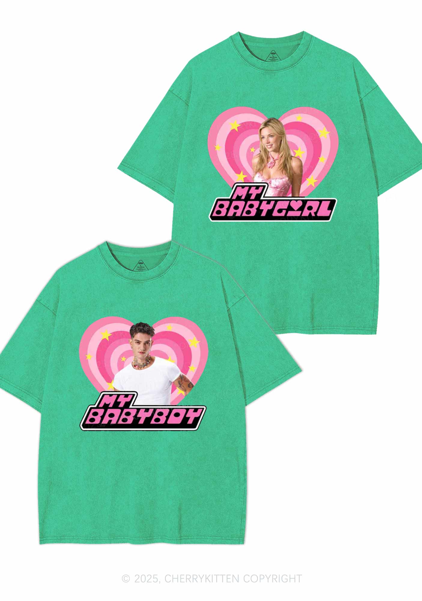 Custom Photo My Baby Y2K Valentine's Day Washed Tee Cherrykitten - Image 7