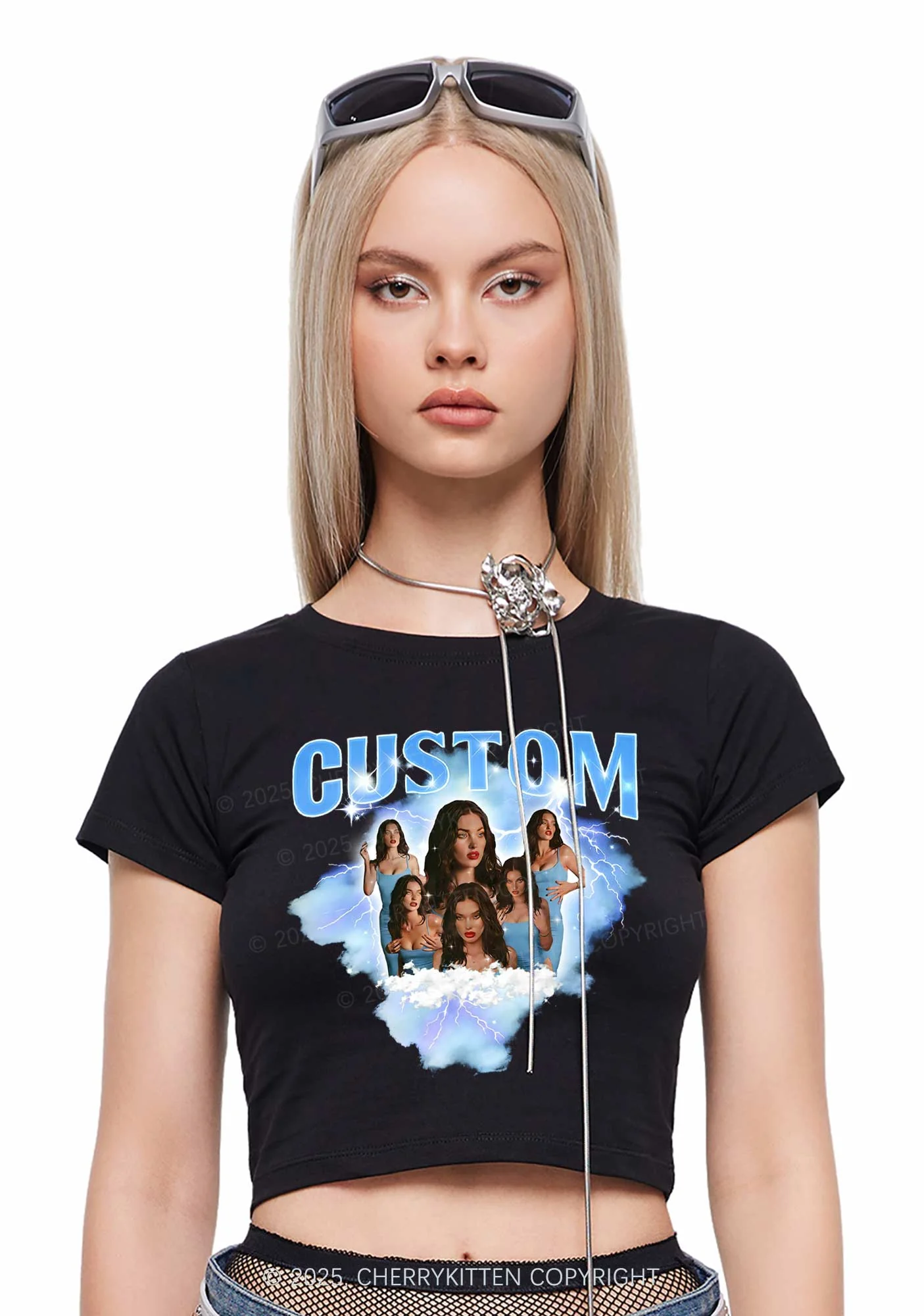 Custom Photo Storm Art Y2K Baby Tee Cherrykitten - Image 3