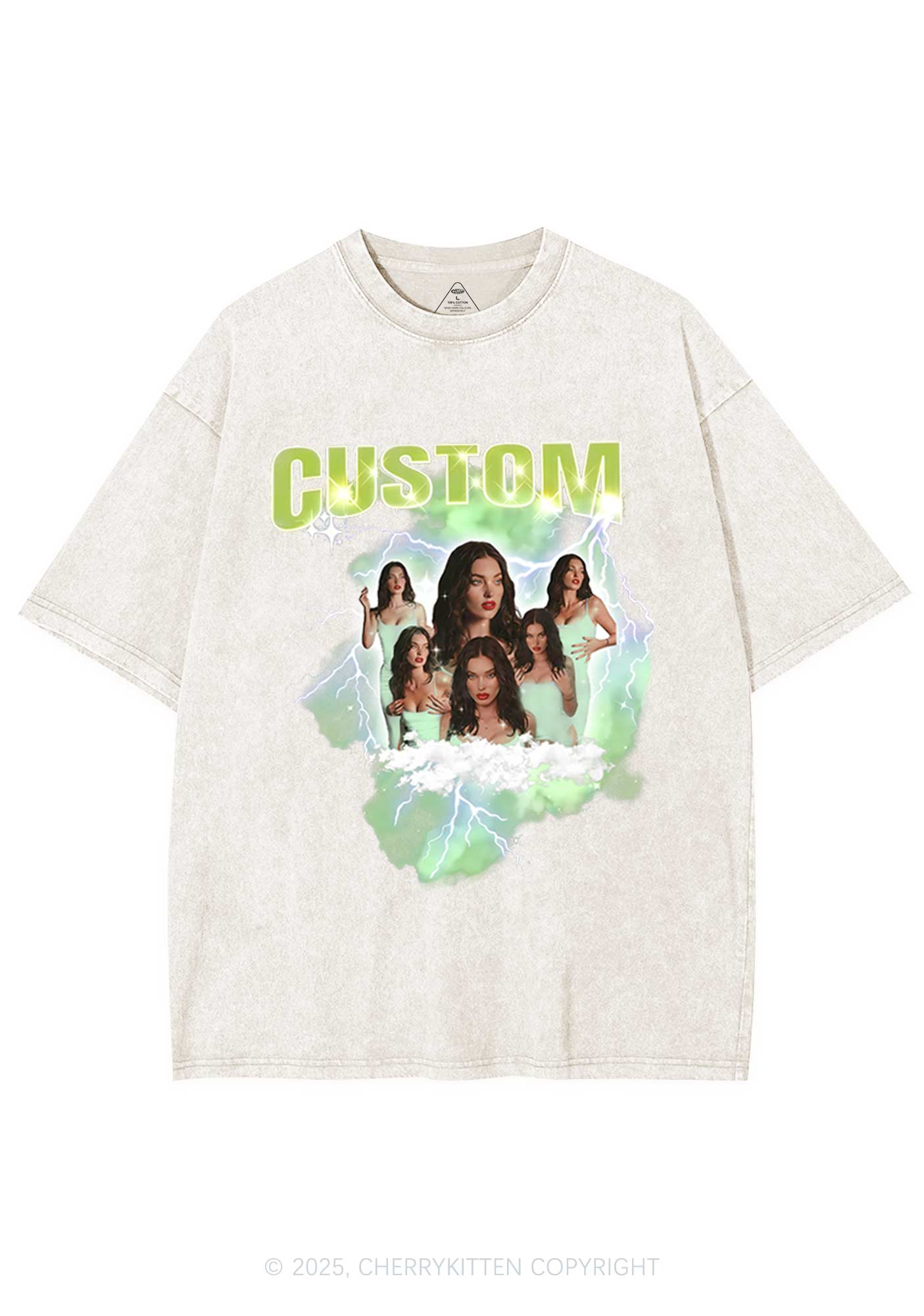 Custom Photo Storm Art Y2K Shirts Washed Tee Cherrykitten - Image 10