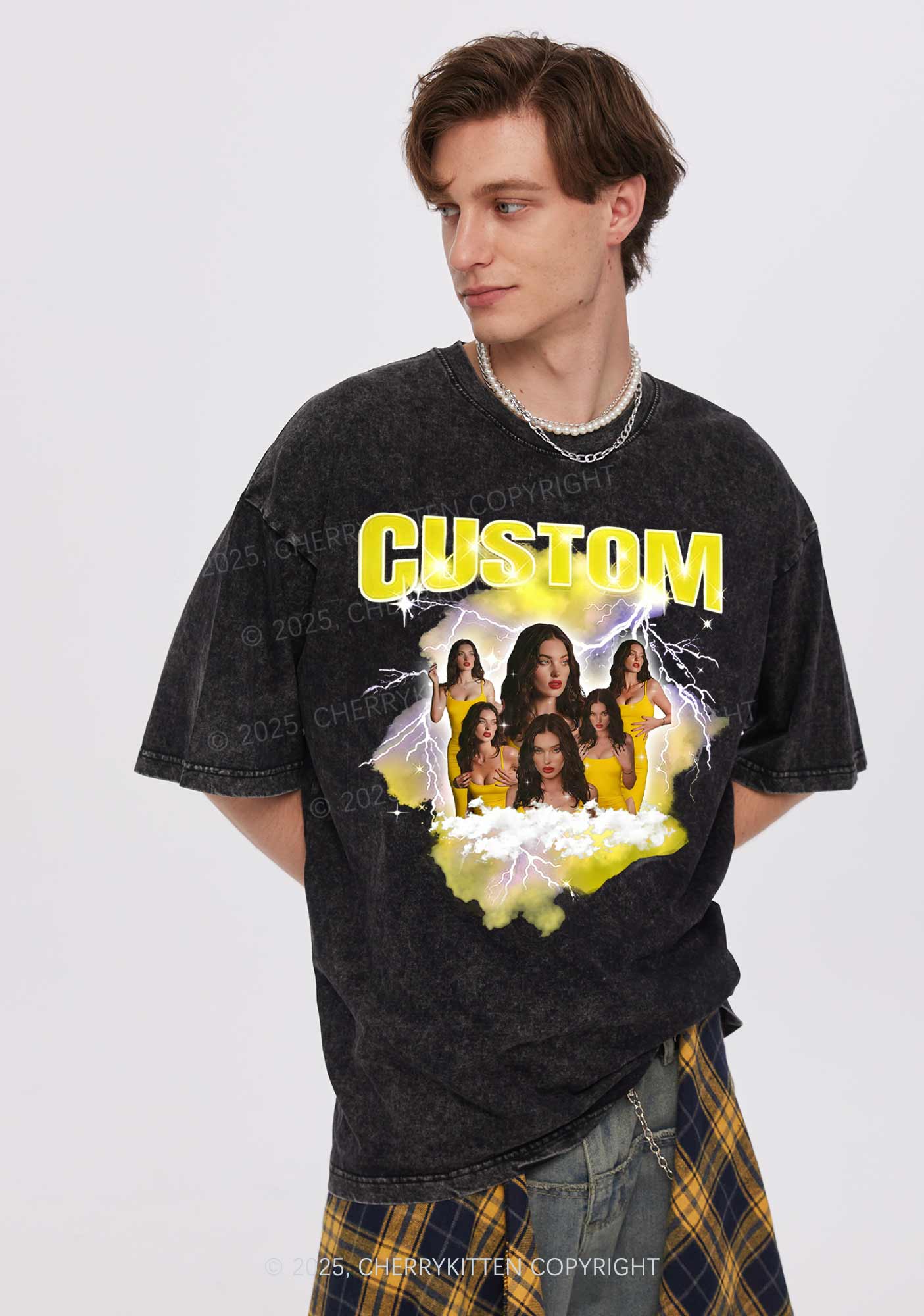 Custom Photo Storm Art Y2K Shirts Washed Tee Cherrykitten - Image 3