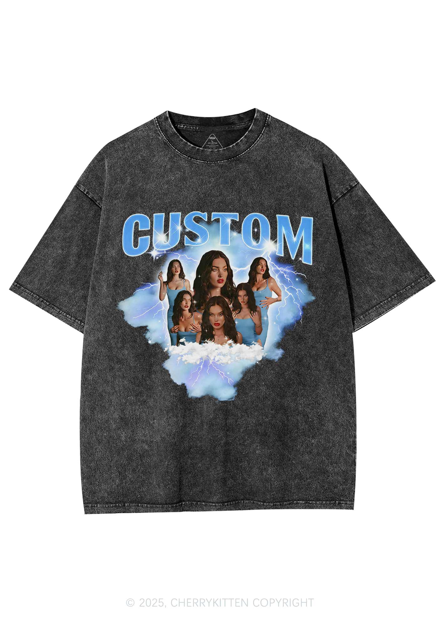 Custom Photo Storm Art Y2K Shirts Washed Tee Cherrykitten - Image 5