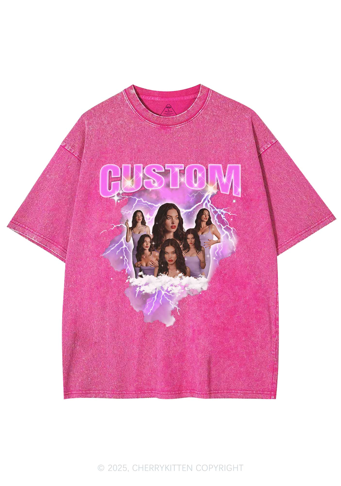 Custom Photo Storm Art Y2K Shirts Washed Tee Cherrykitten - Image 6