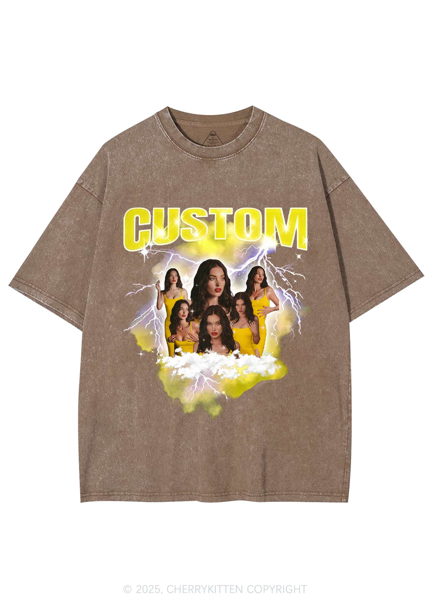 Custom Photo Storm Art Y2K Shirts Washed Tee Cherrykitten - Image 7
