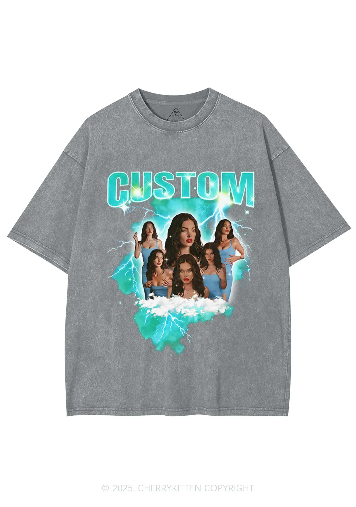 Custom Photo Storm Art Y2K Shirts Washed Tee Cherrykitten - Image 8