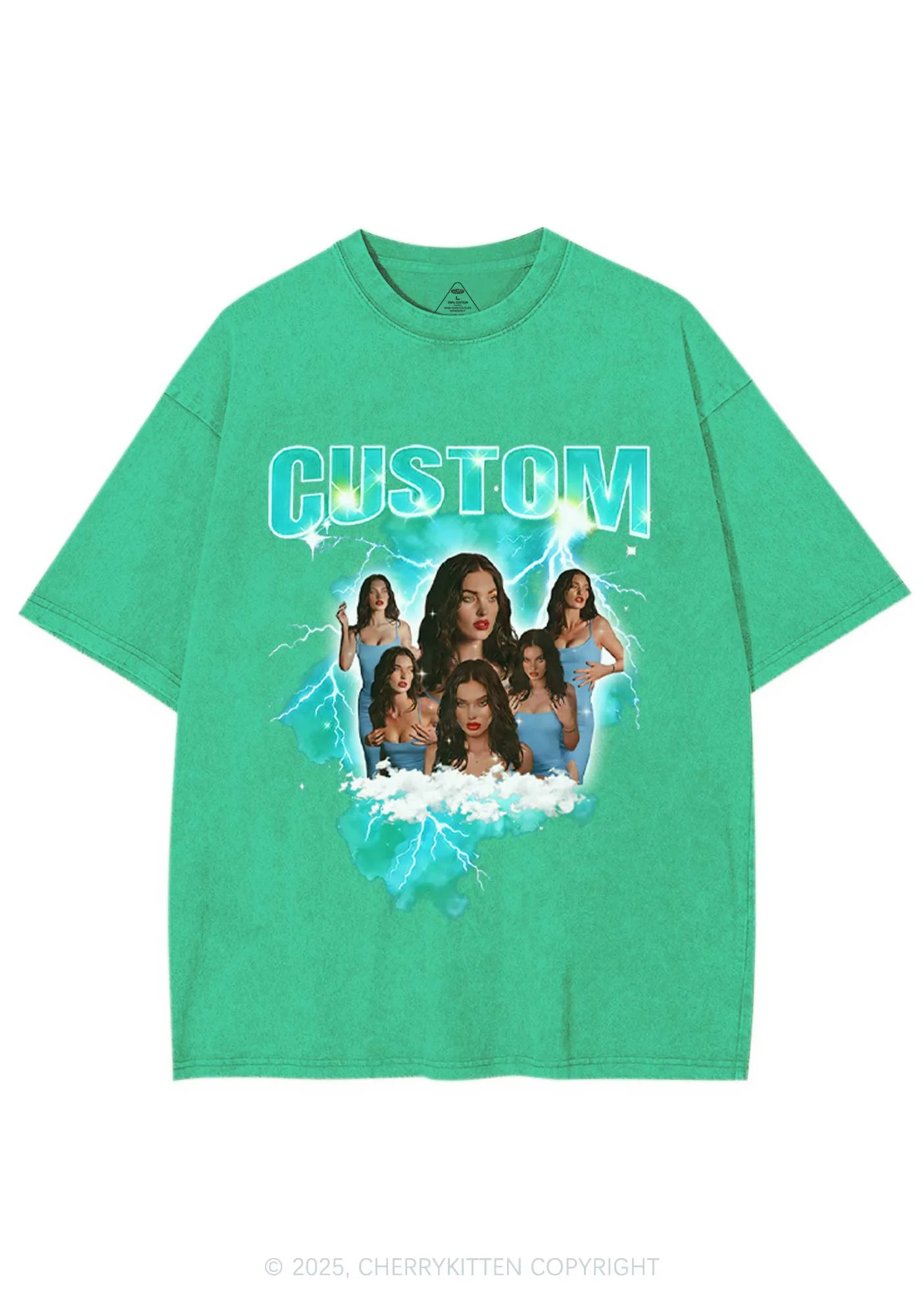 Custom Photo Storm Art Y2K Shirts Washed Tee Cherrykitten - Image 9