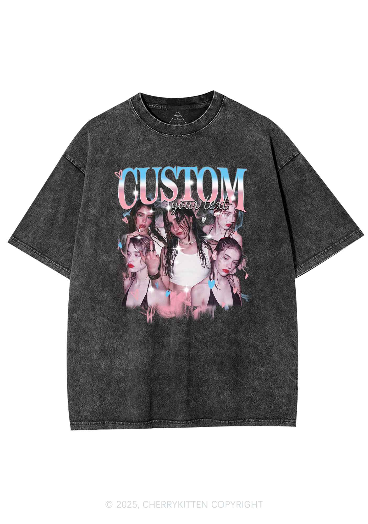 Custom Photo Trans Pride Y2K Shirts Washed Tee Cherrykitten - Image 3