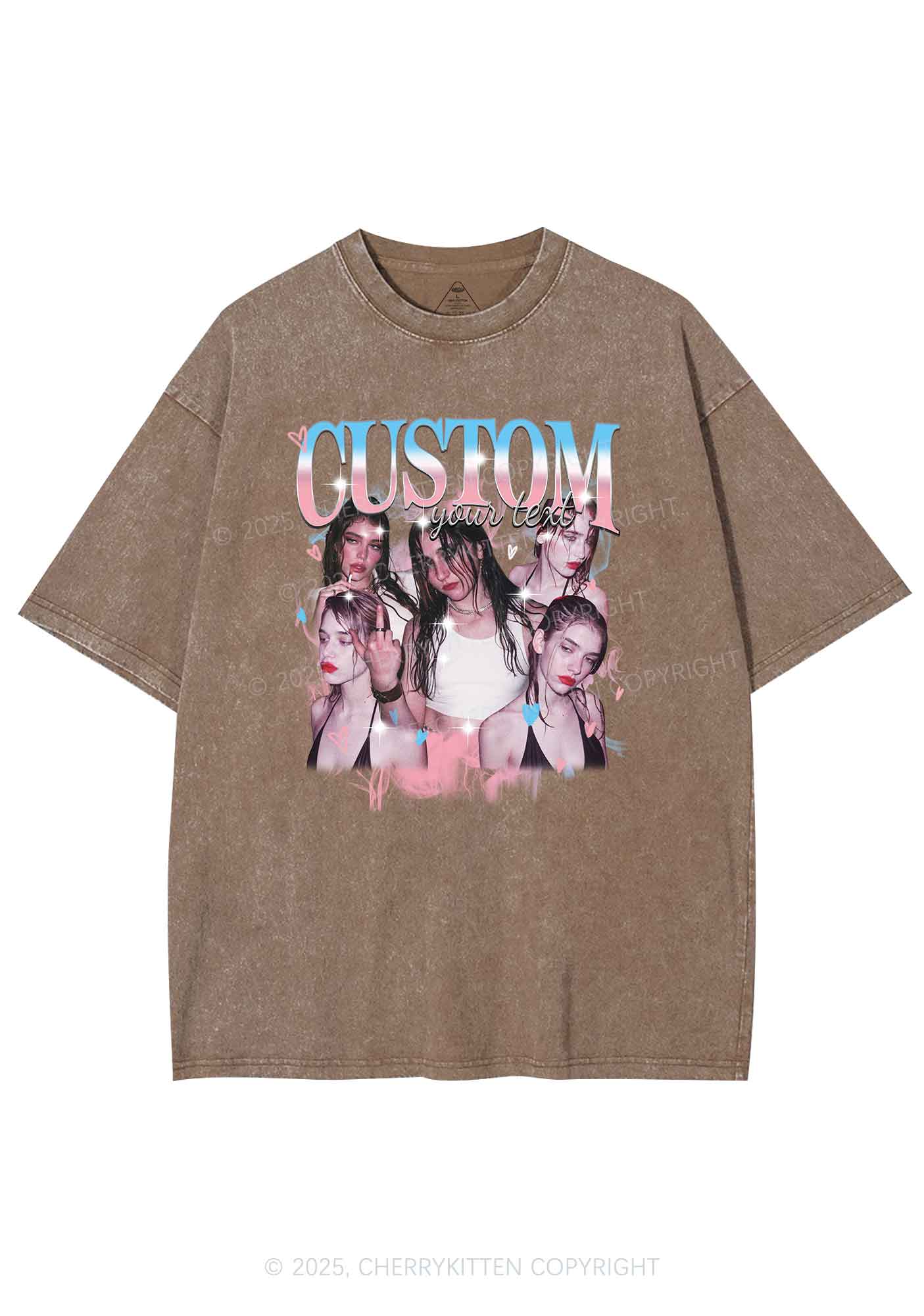 Custom Photo Trans Pride Y2K Shirts Washed Tee Cherrykitten - Image 5