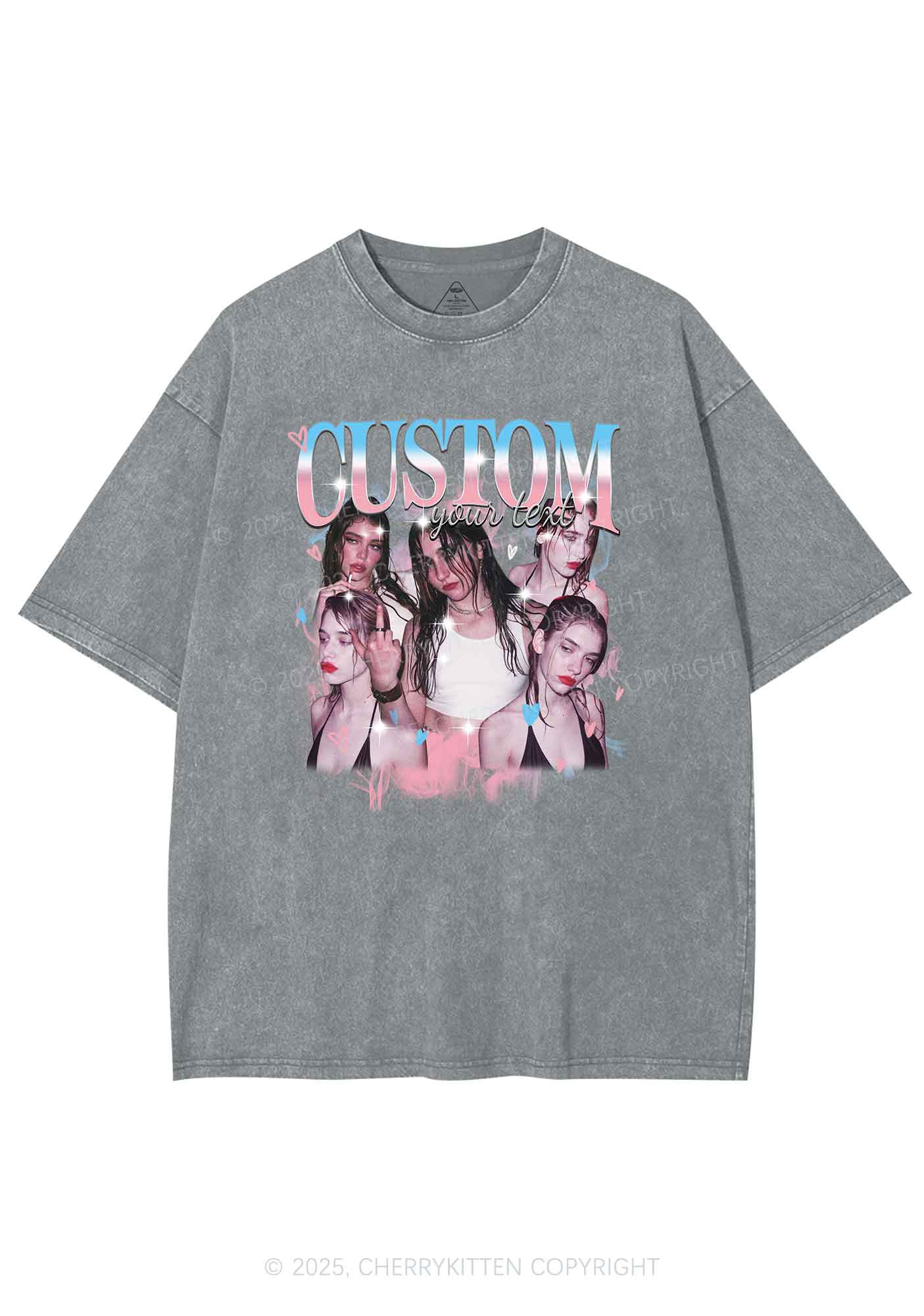 Custom Photo Trans Pride Y2K Shirts Washed Tee Cherrykitten - Image 6