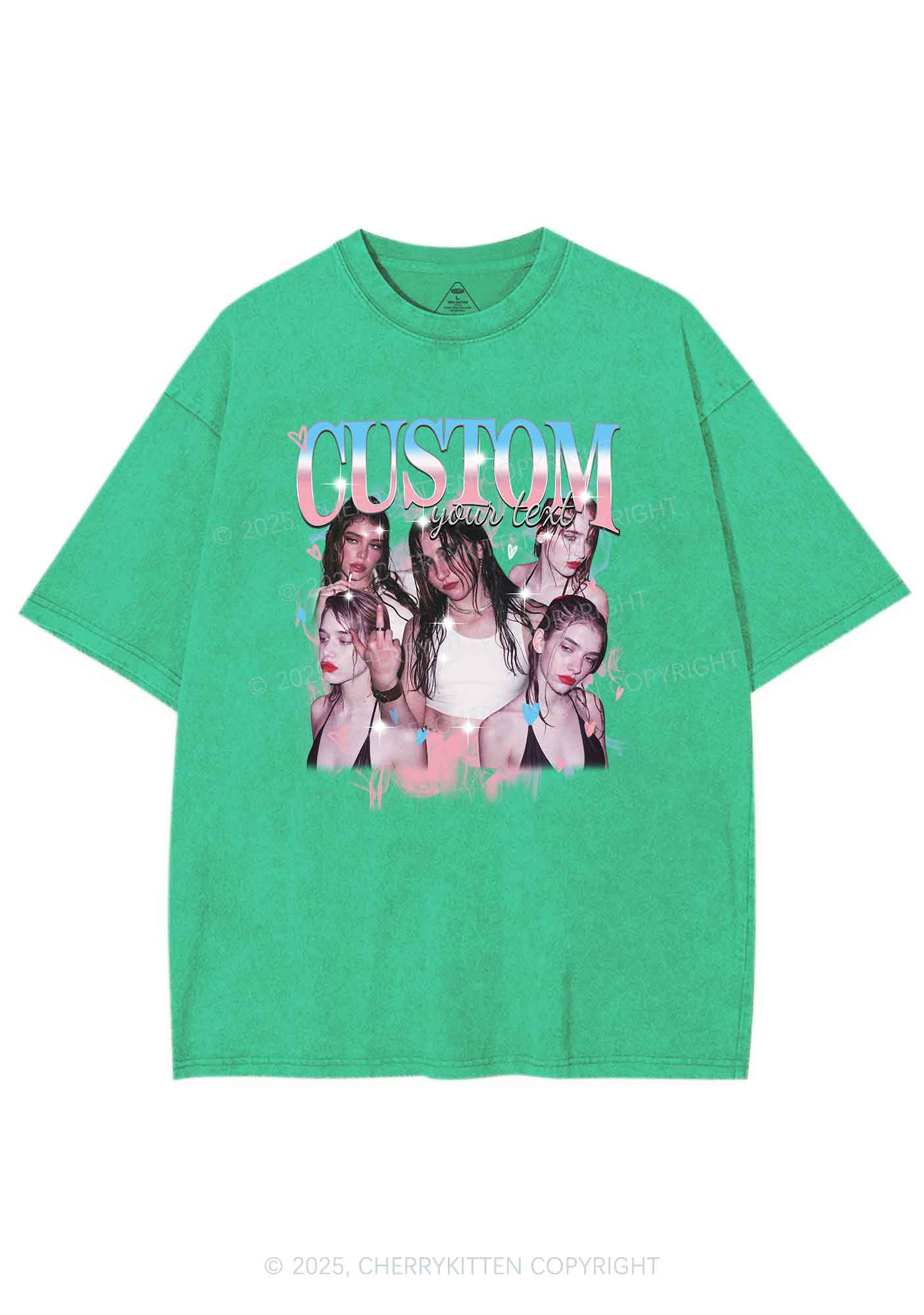 Custom Photo Trans Pride Y2K Shirts Washed Tee Cherrykitten - Image 7