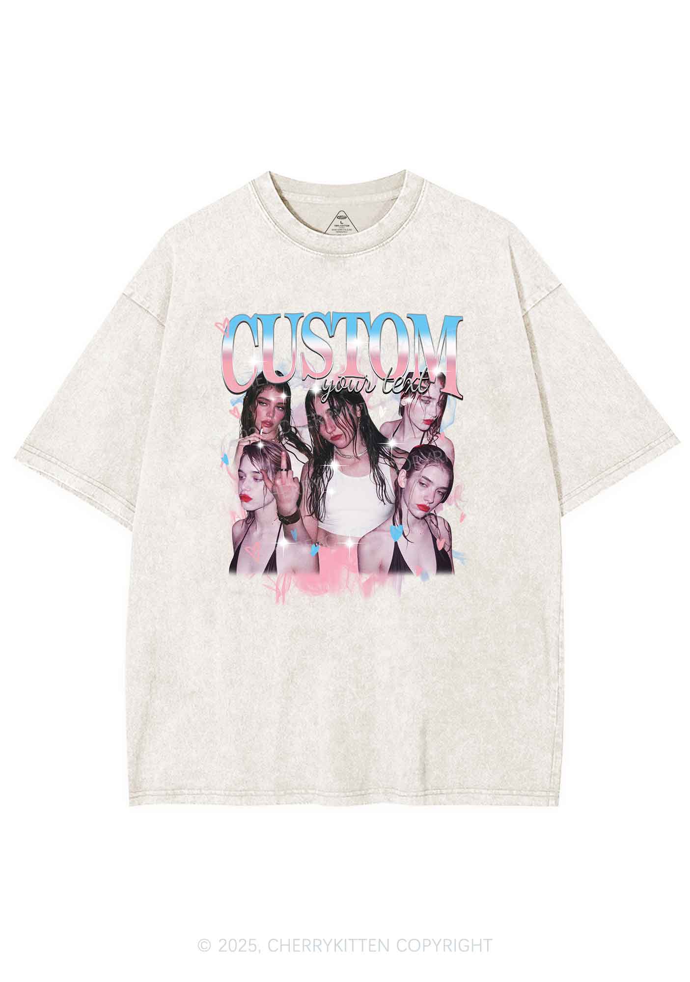 Custom Photo Trans Pride Y2K Shirts Washed Tee Cherrykitten - Image 8