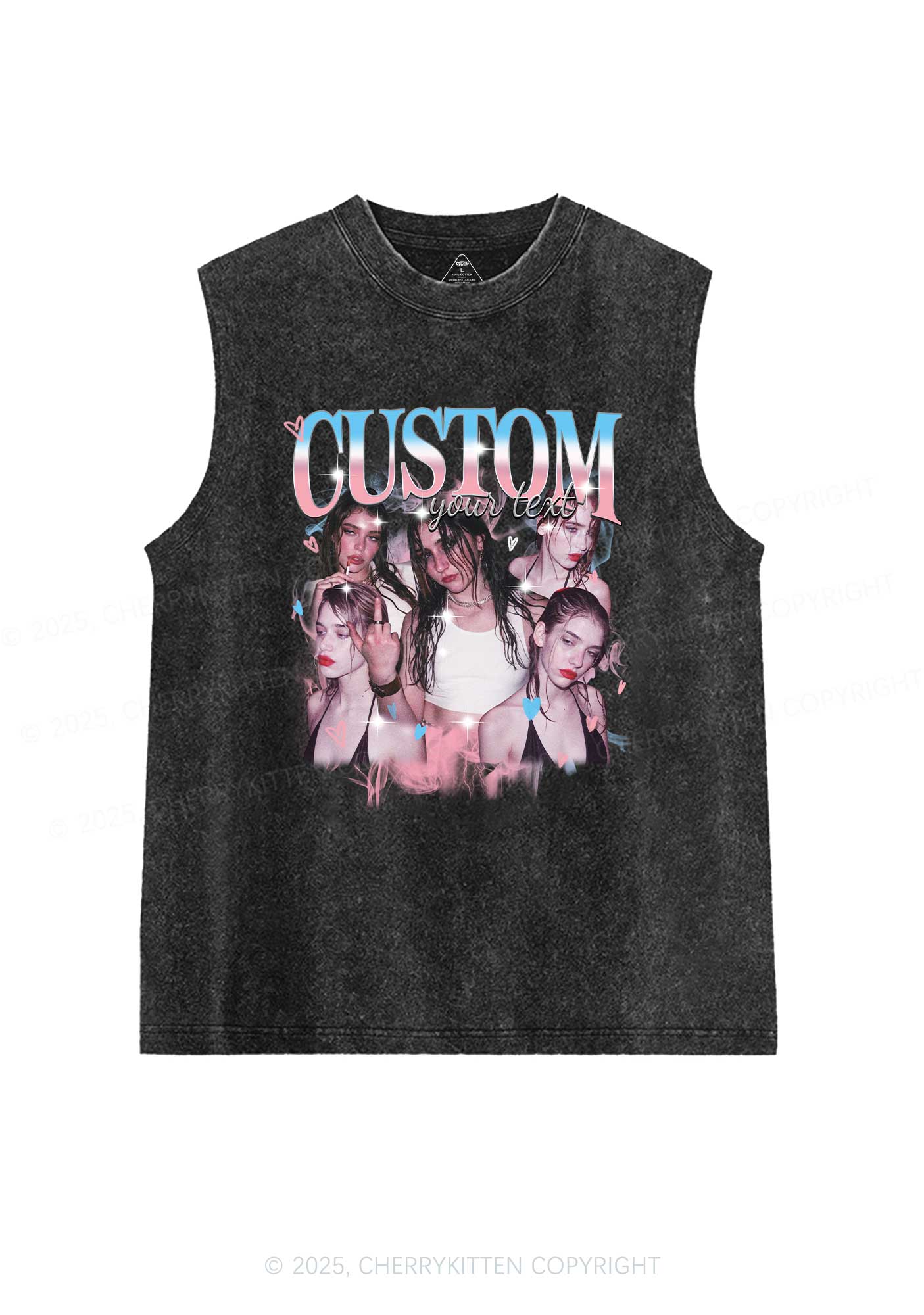 Custom Photo Trans Pride Y2K Washed Muscle Tank Cherrykitten - Image 3