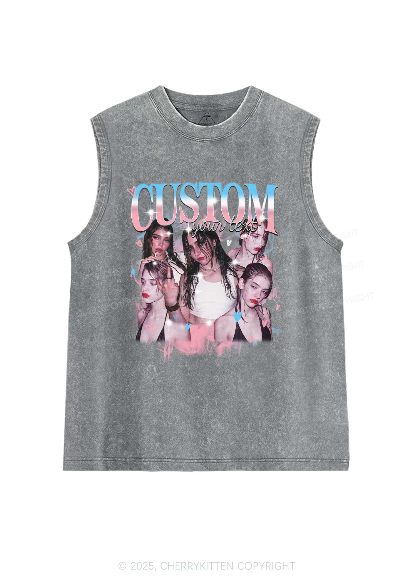 Custom Photo Trans Pride Y2K Washed Muscle Tank Cherrykitten - Image 4