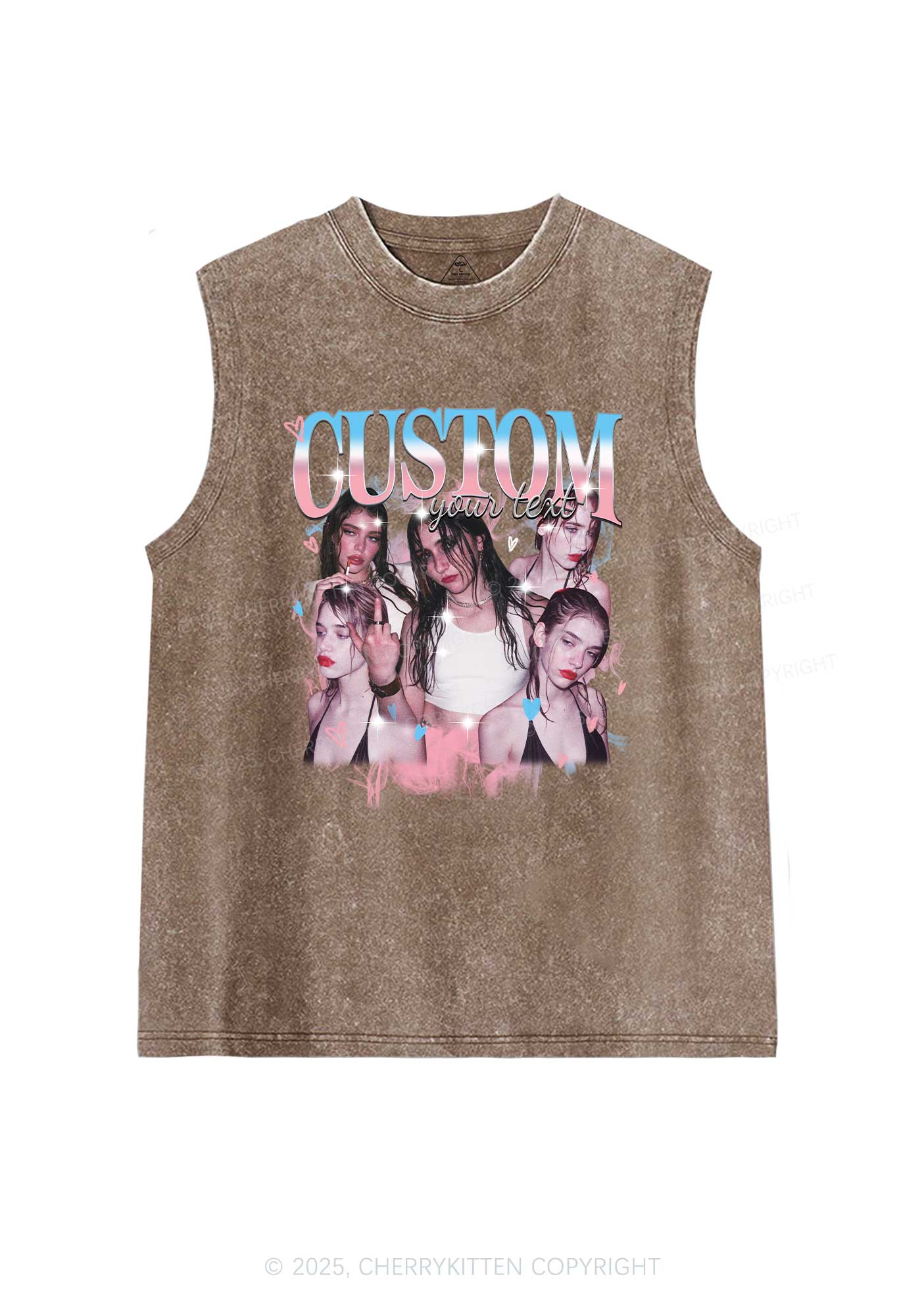 Custom Photo Trans Pride Y2K Washed Muscle Tank Cherrykitten - Image 5