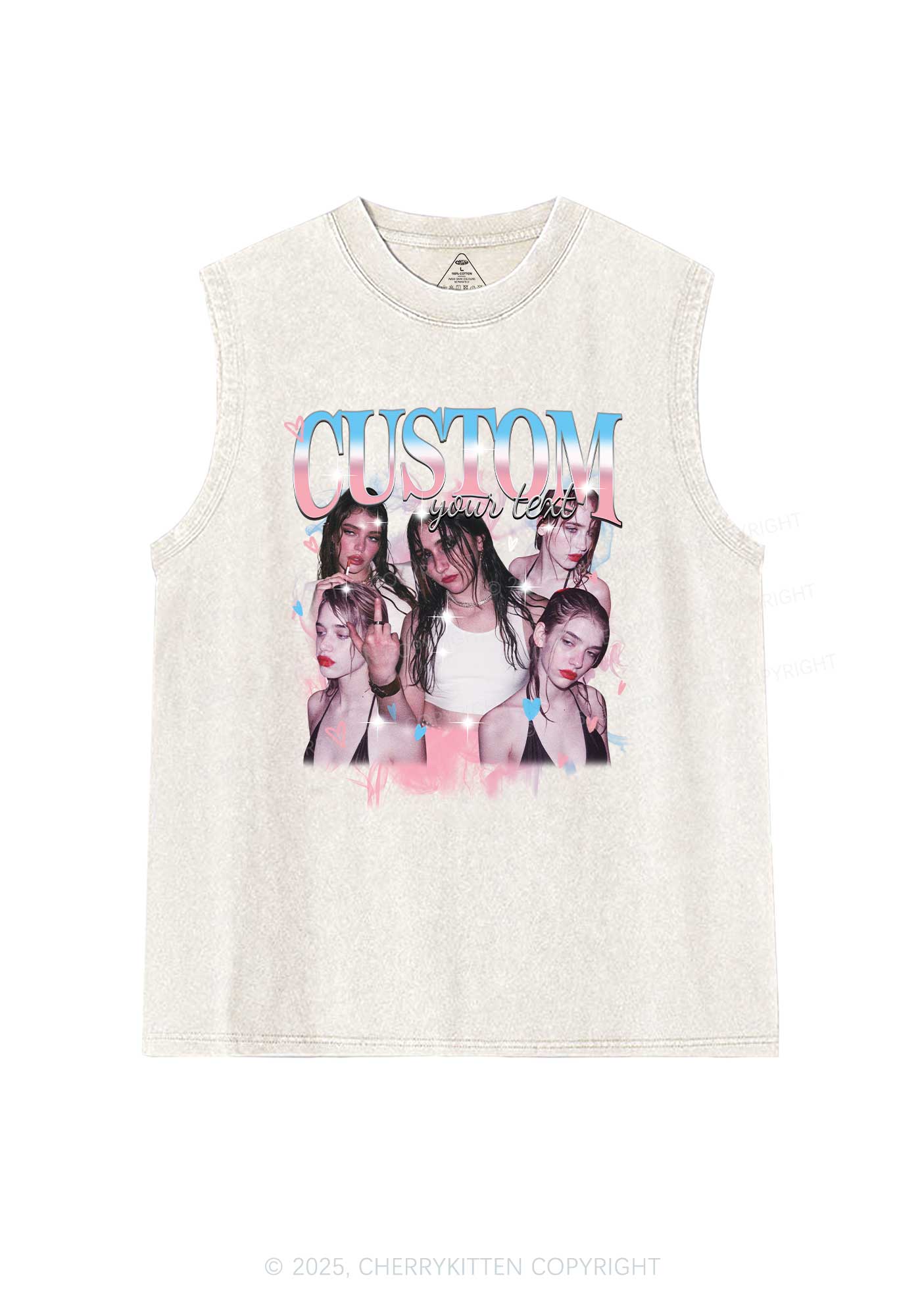 Custom Photo Trans Pride Y2K Washed Muscle Tank Cherrykitten - Image 7