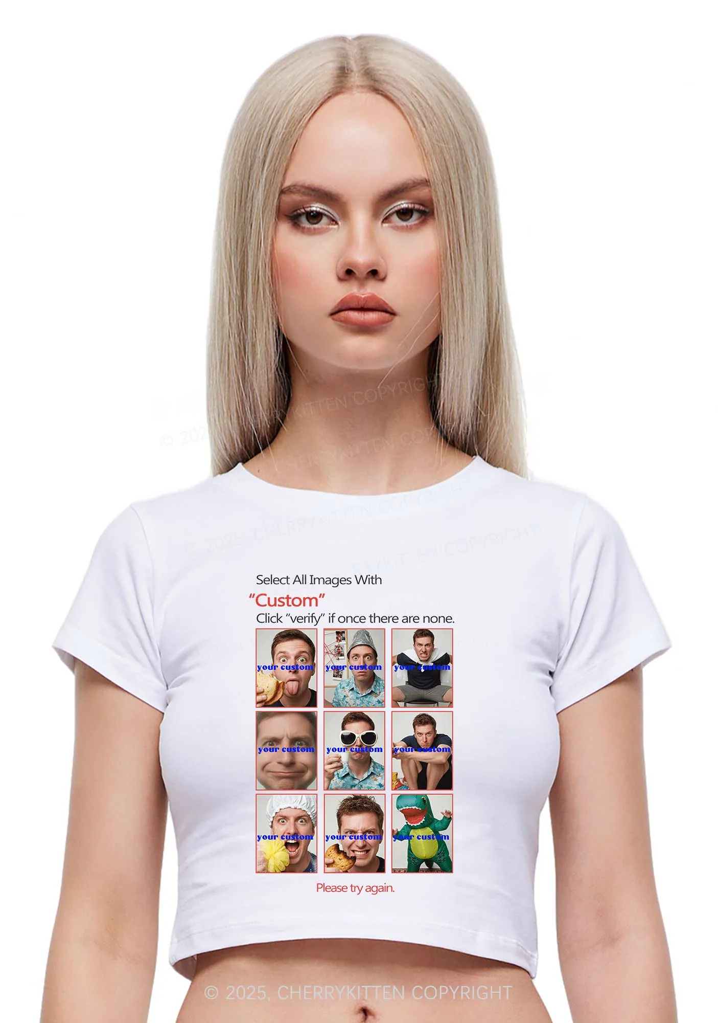 Custom Photo Verification Code Y2K Baby Tee Cherrykitten - Image 2