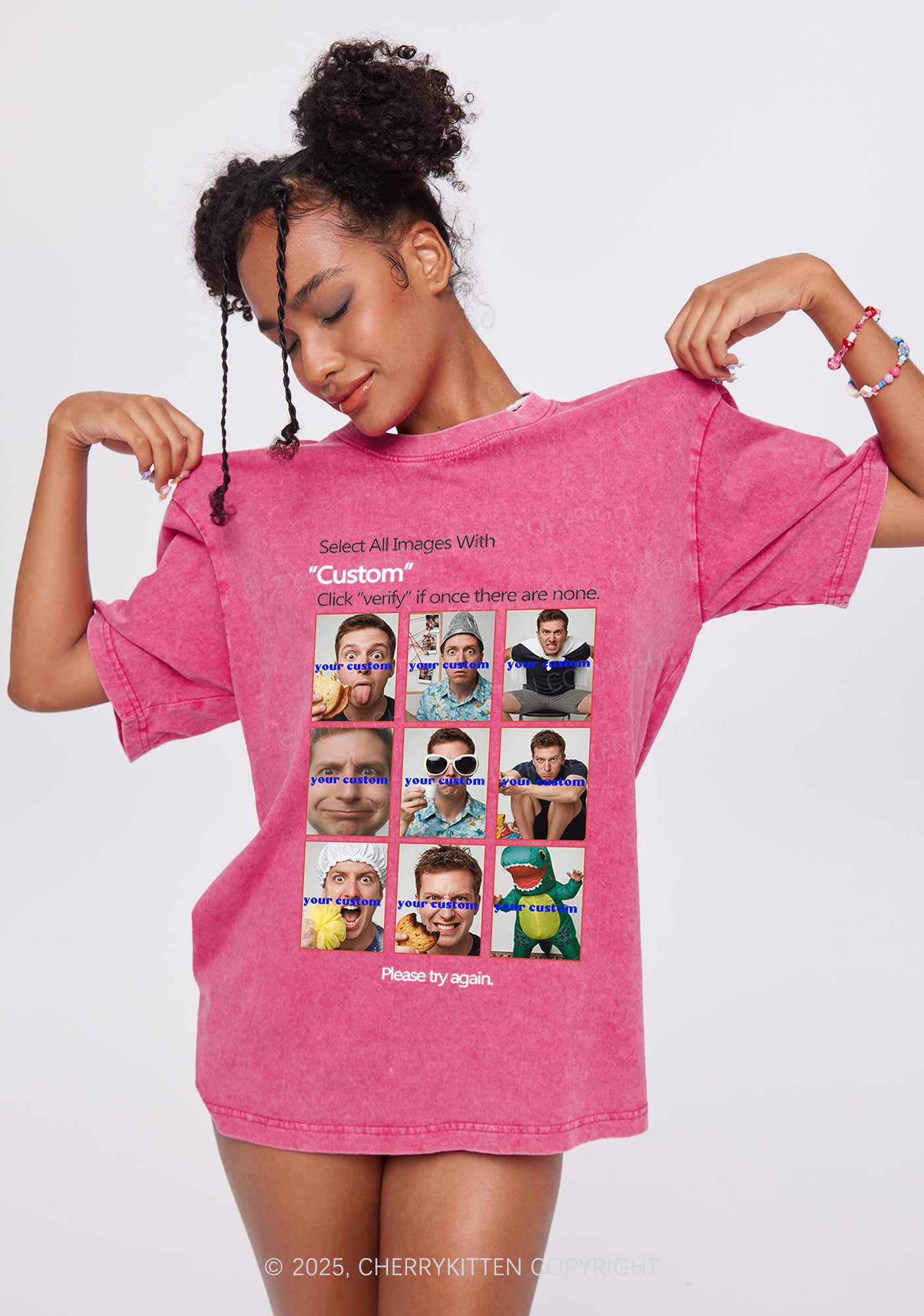 Custom Photo Verification Code Y2K Shirts Washed Tee Cherrykitten - Image 2