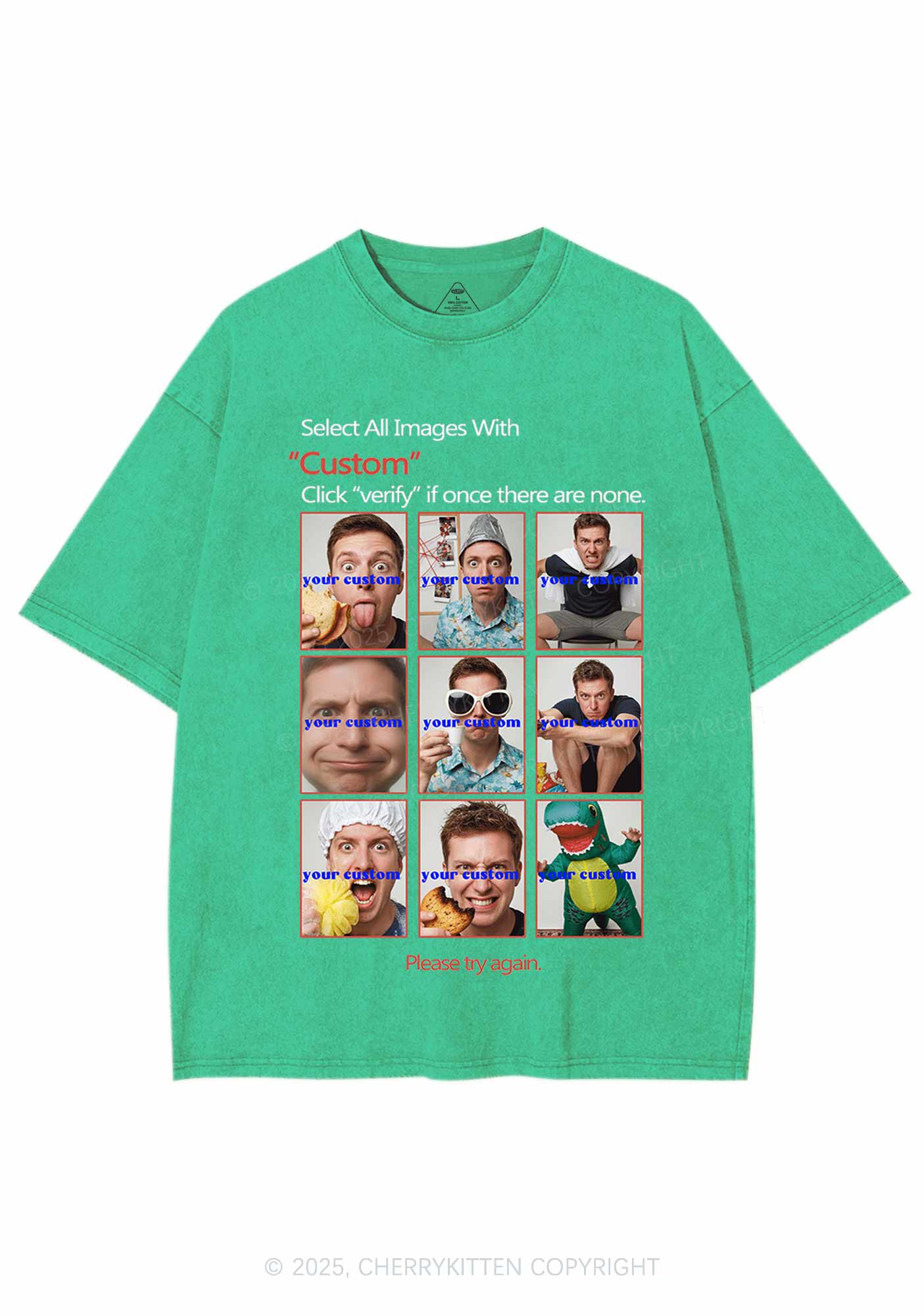 Custom Photo Verification Code Y2K Shirts Washed Tee Cherrykitten - Image 5