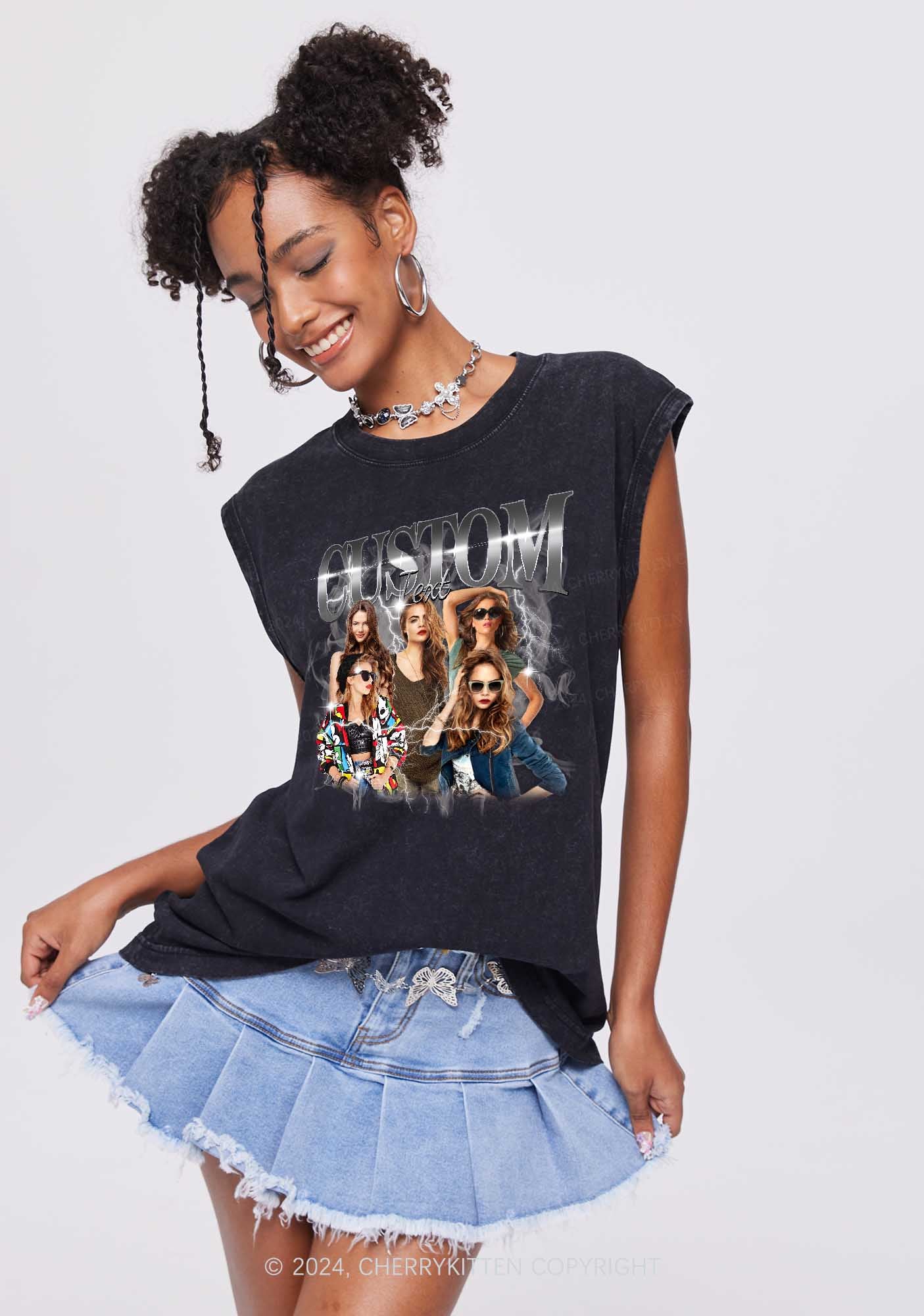 Custom Photo Vintage Y2K Washed Tank Cherrykitten - Image 4