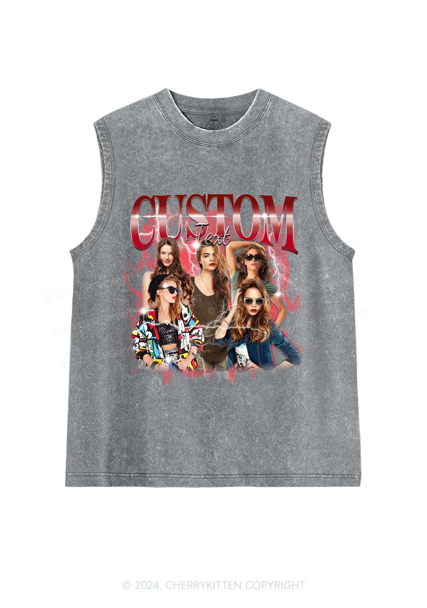 Custom Photo Vintage Y2K Washed Tank Cherrykitten - Image 9